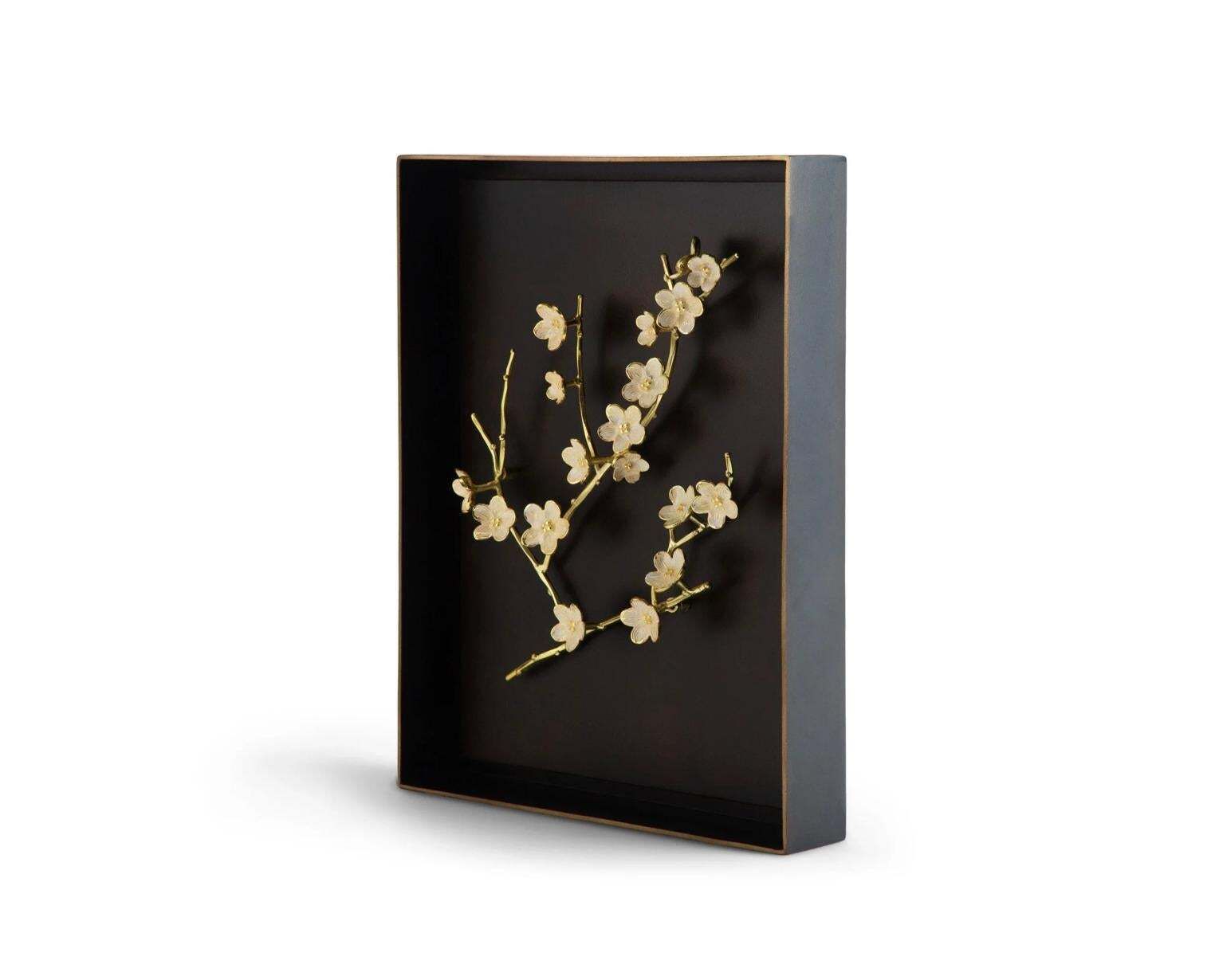 Cherry Blossom Shadow Box In Natural Brass And White Enamel photo 939.0