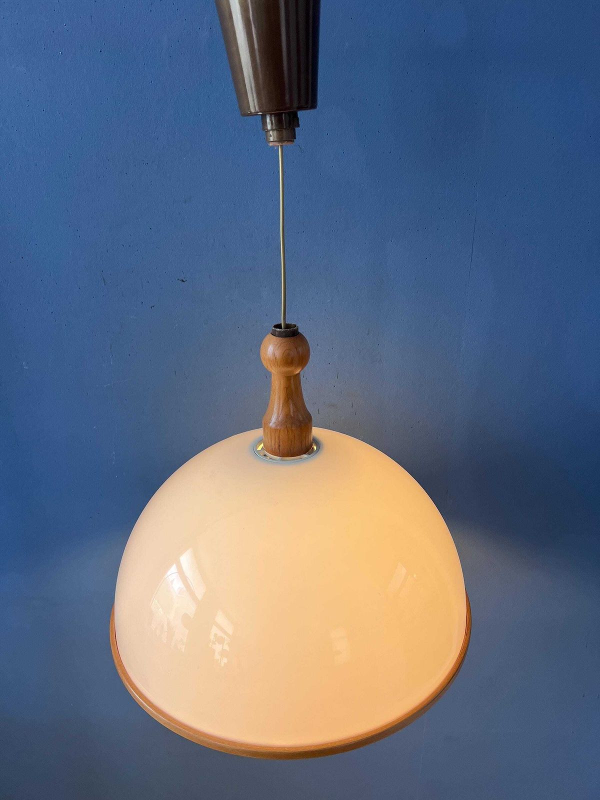 Vintage White Wooden Steinhauer Pendant Lamp, Plexiglass Suspension Light photo 248.0