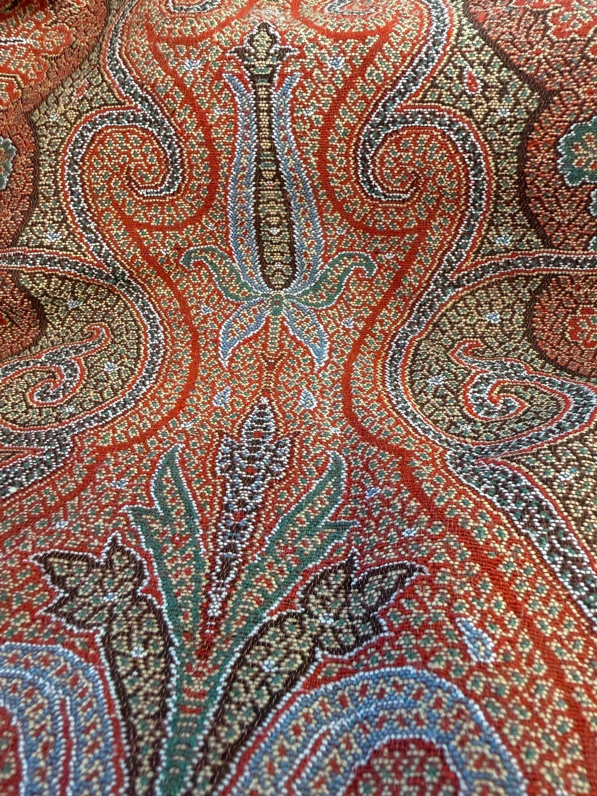 Large Vintage Antique Scottish Handwoven Paisley Blanket Throw Red photo furniture