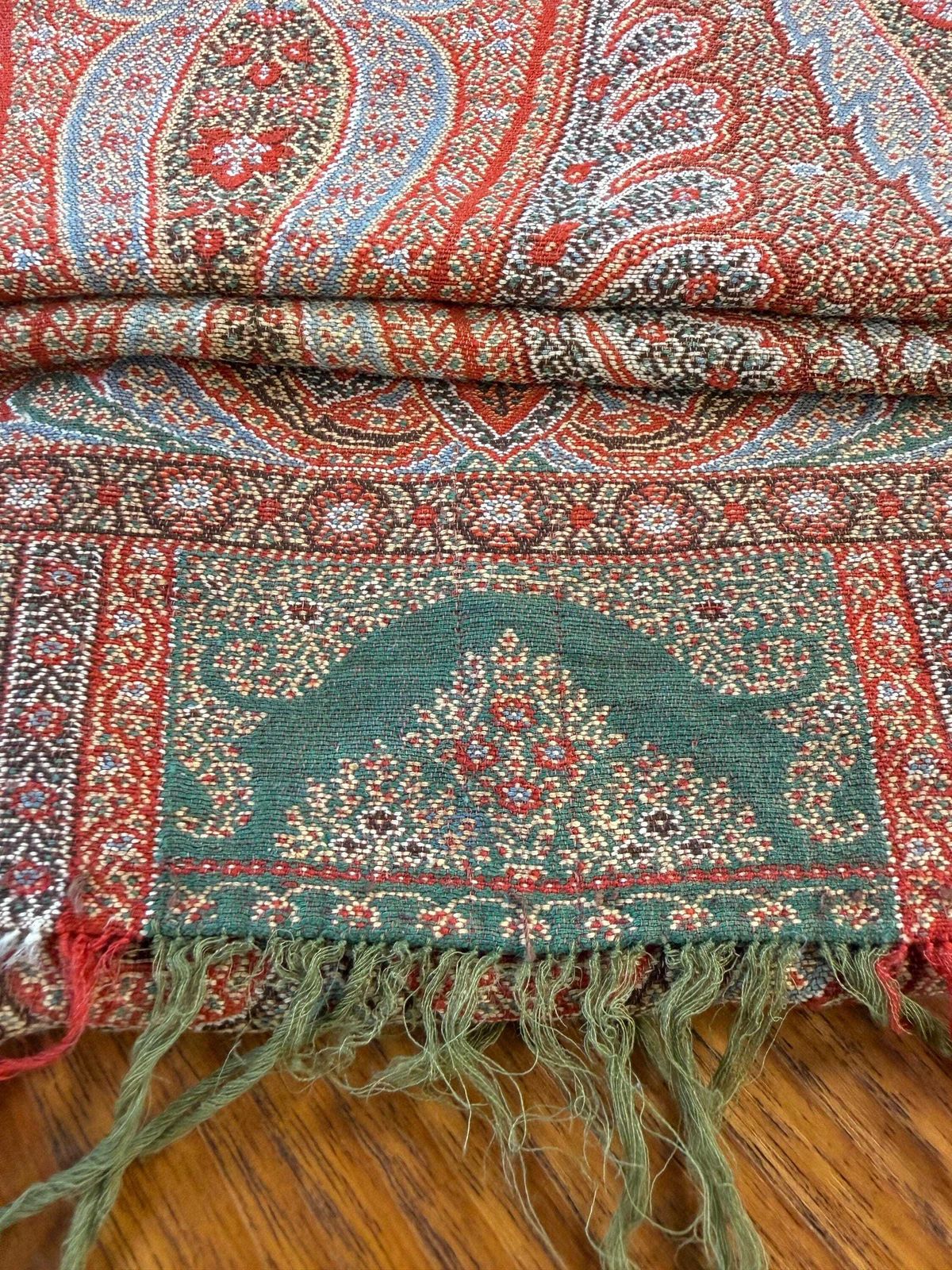 Large Vintage Antique Scottish Handwoven Paisley Blanket Throw Red photo 225.0