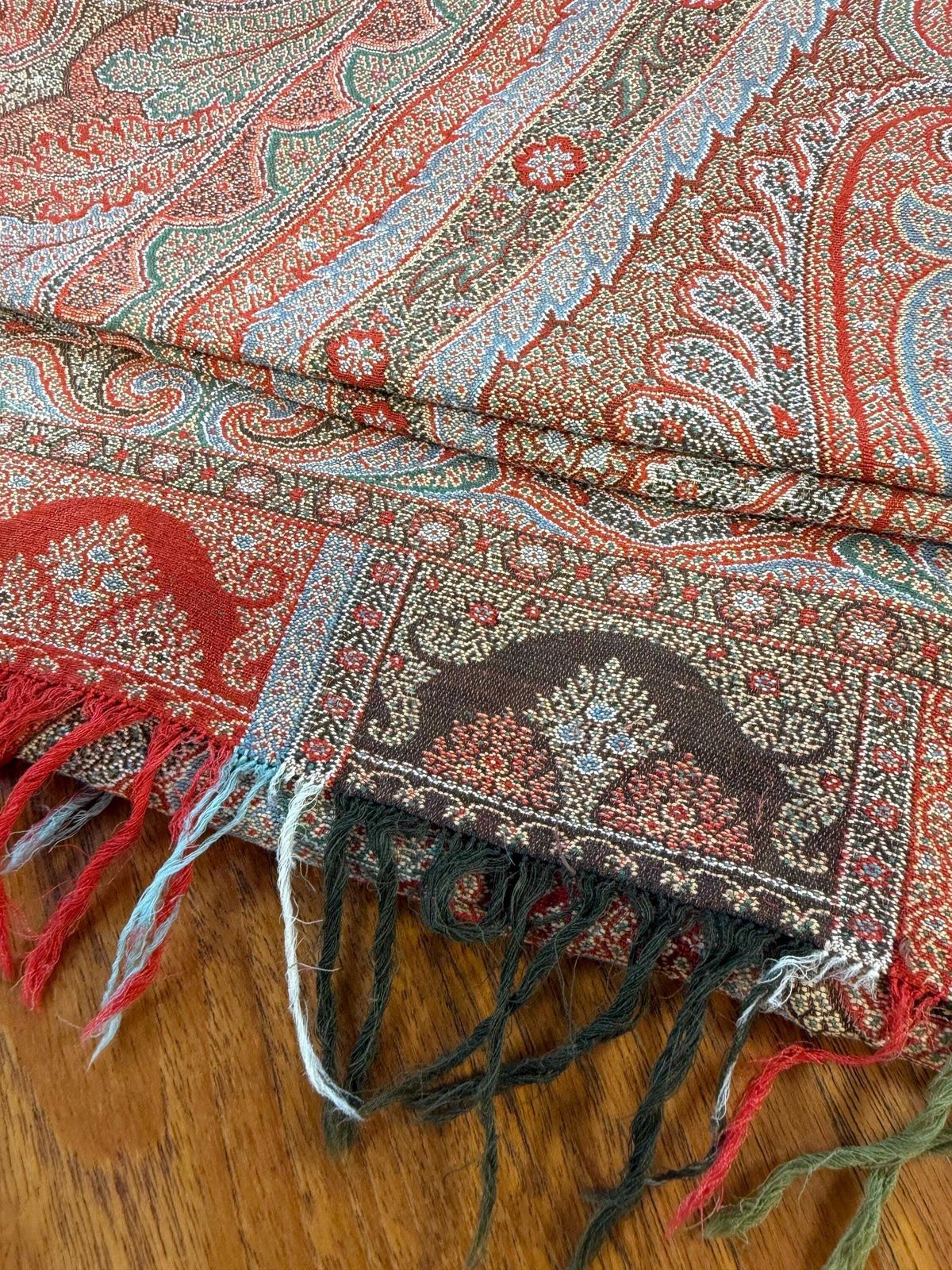 Large Vintage Antique Scottish Handwoven Paisley Blanket Throw Red photo vinterior
