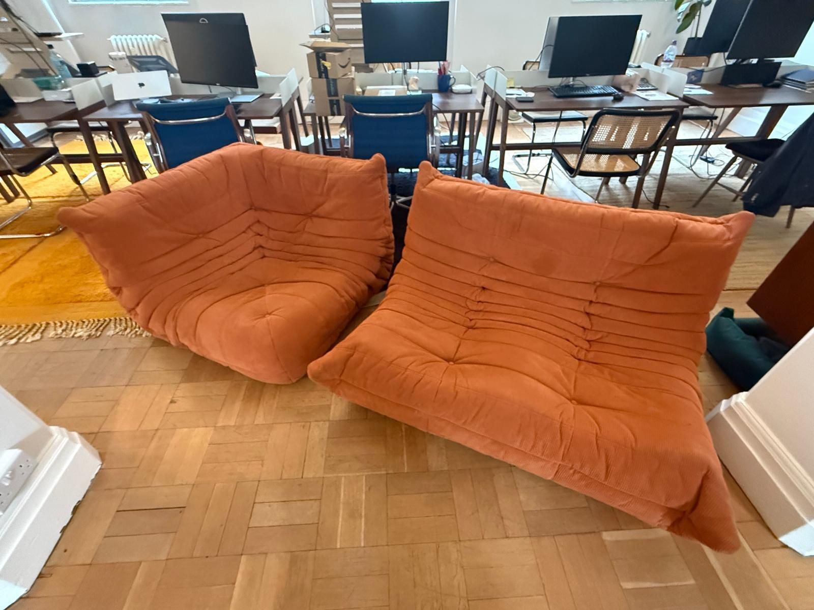 Orange Ligne Roset Togo Set. 2 Seat & Corner Modular Sofa   Excellent Condition