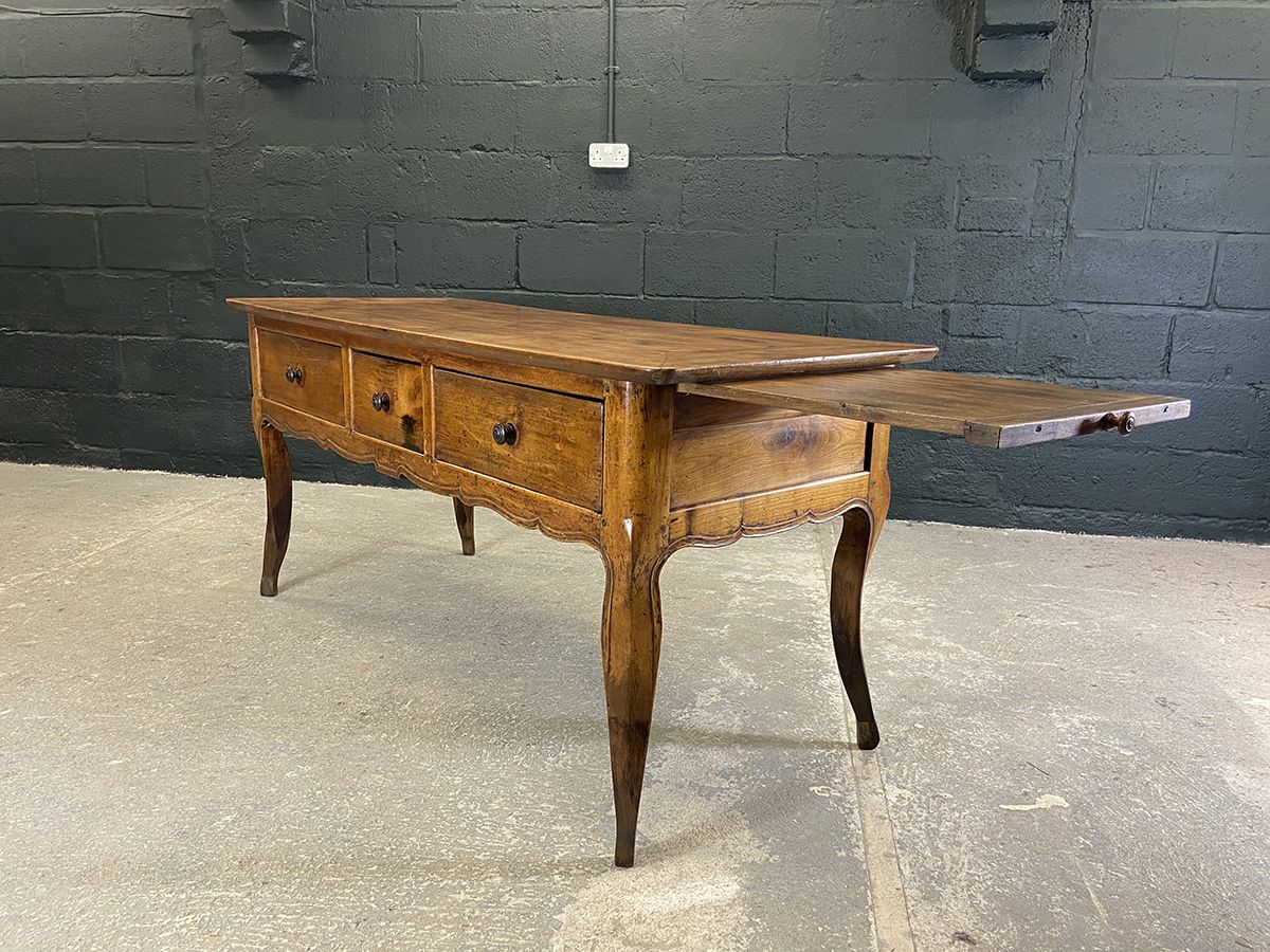 French Provincial Walnut Serving Table With Side Slide, Circa 1880 photo for sale