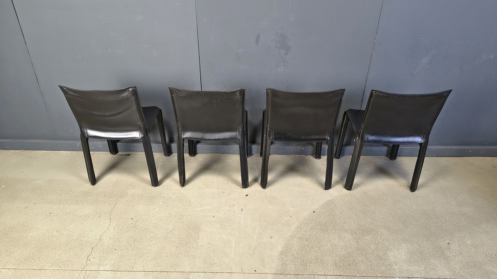 Black Leather Mario Bellini Cab Dining Chairs Italy, 1970s   Set Of 4 photo vintage