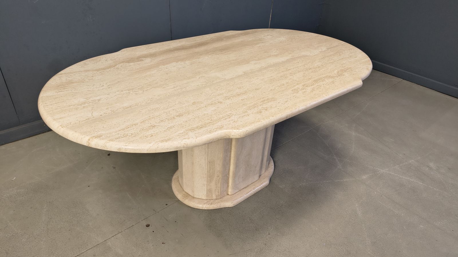 Vintage Oval Travertine Dining Table, 1970s photo for sale