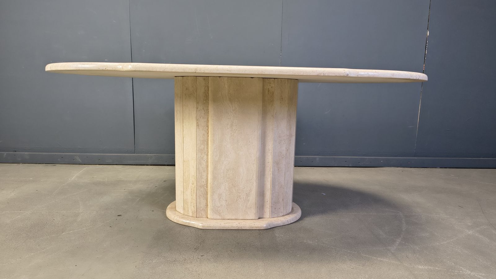 Vintage Oval Travertine Dining Table, 1970s photo vintage