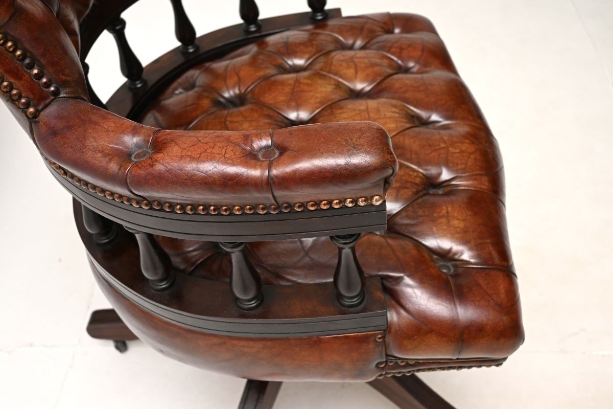 Antique Leather And Mahogany Swivel Captains Desk Chair photo vinterior