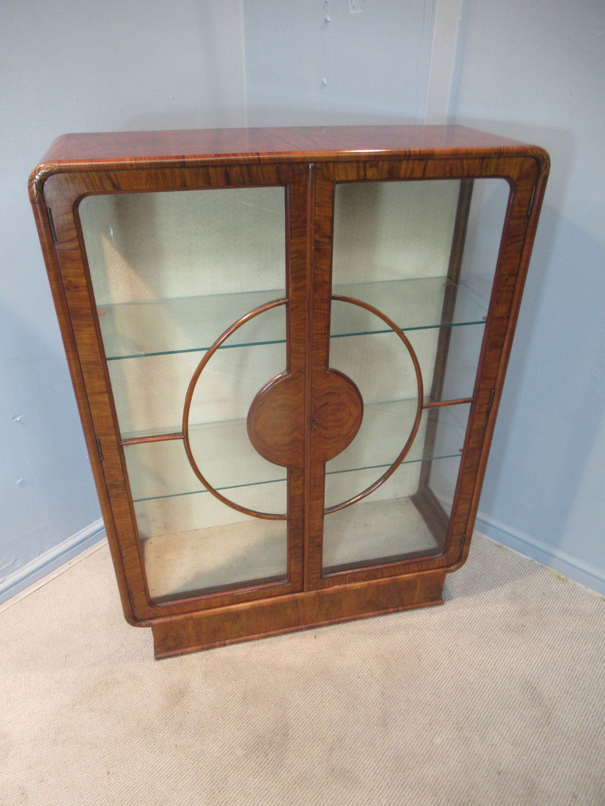 Art   Deco Period Walnut Display Cabinet