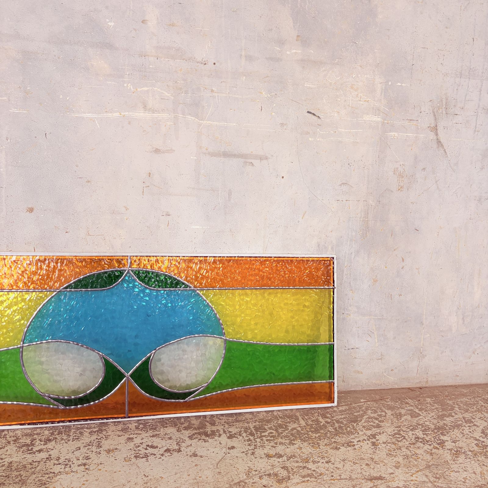 1950s Abstract Vibrant Stained Glass Leaded Window Panel photo furniture