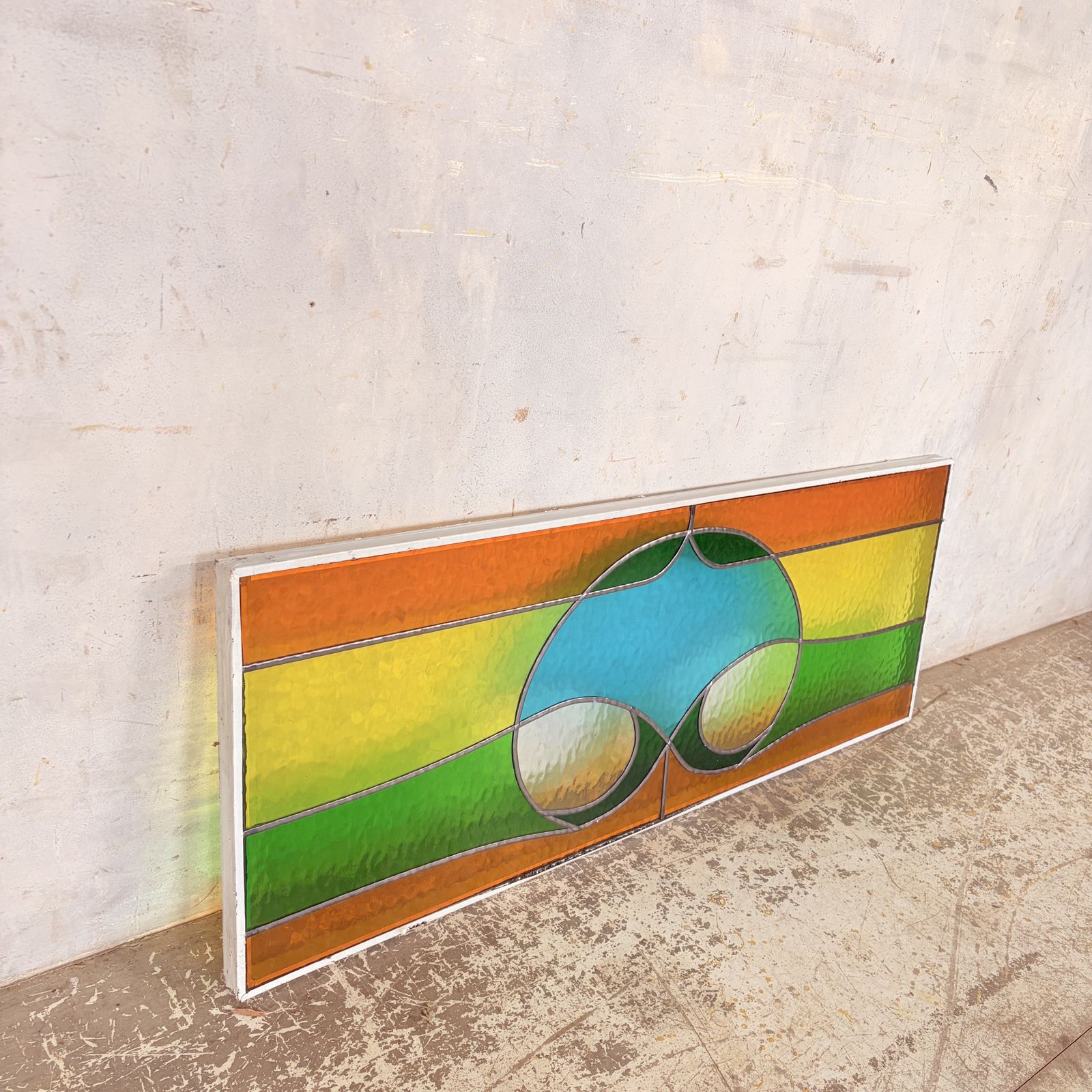 1950s Abstract Vibrant Stained Glass Leaded Window Panel photo for sale