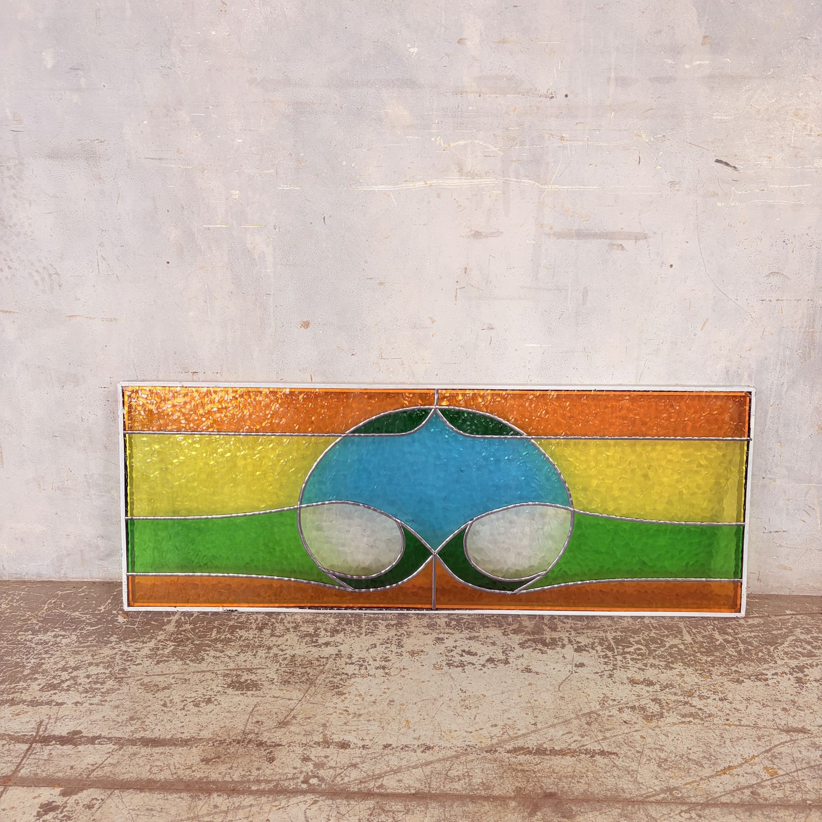 1950s Abstract Vibrant Stained Glass Leaded Window Panel photo Home Fixtures