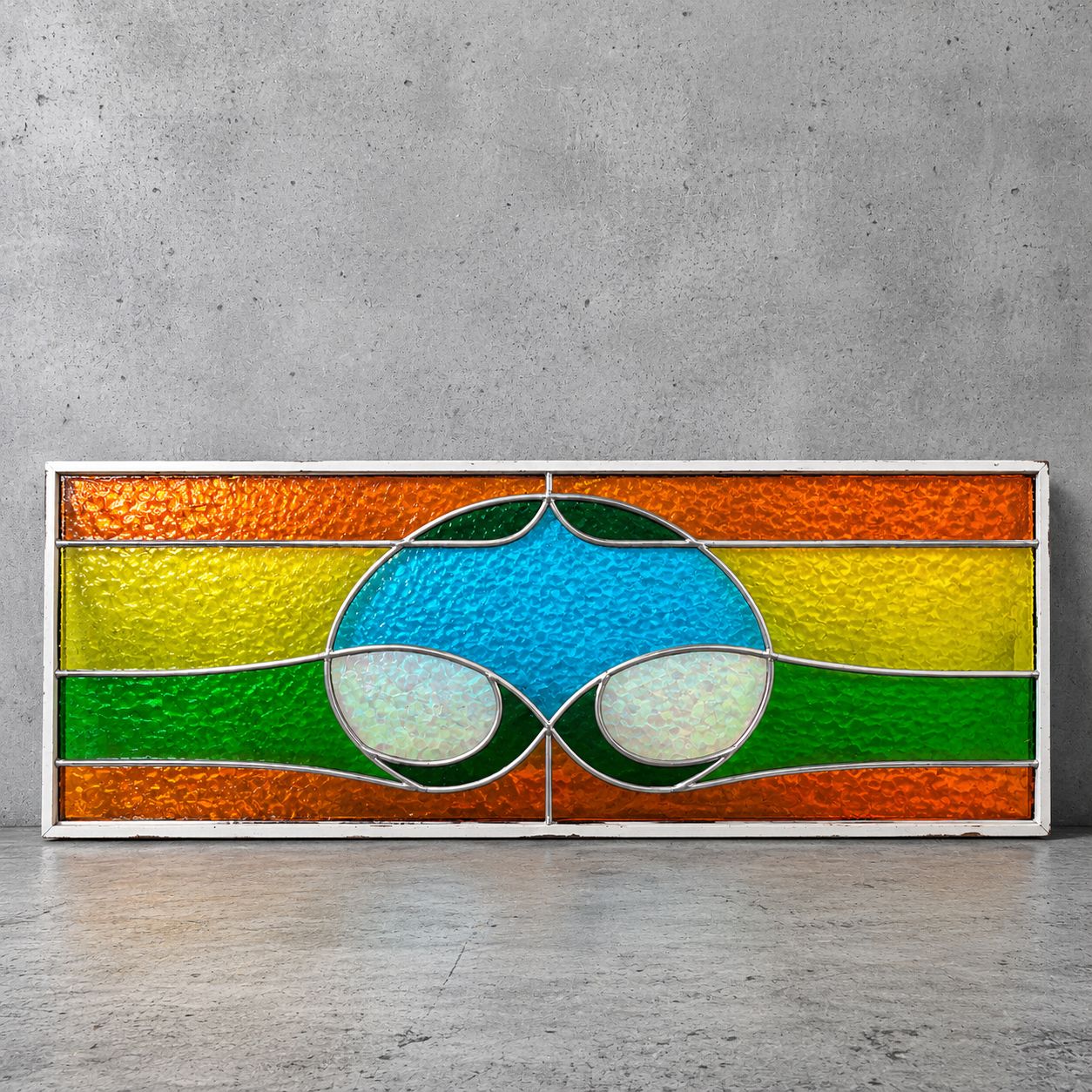 1950s Abstract Vibrant Stained Glass Leaded Window Panel