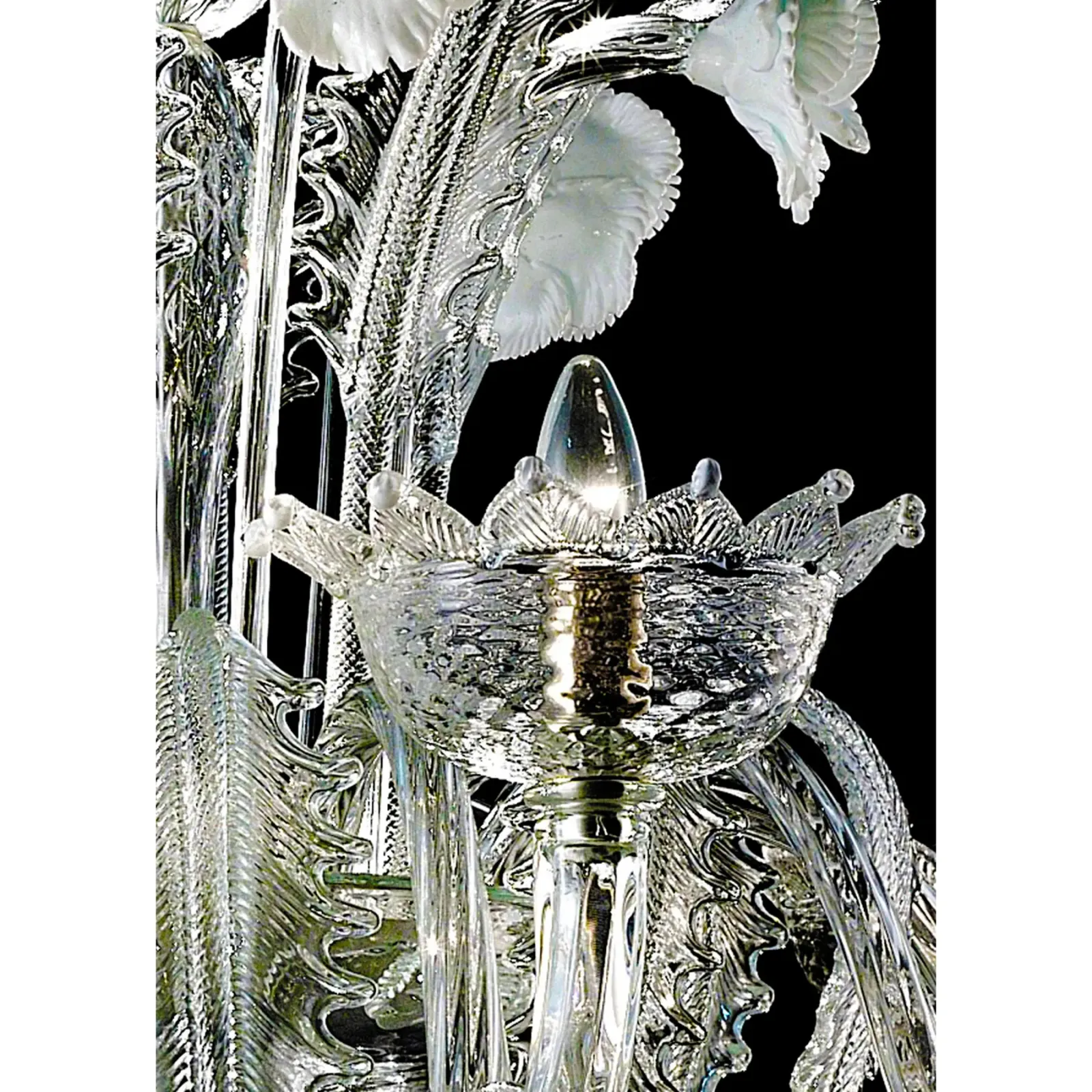 Luxury Romantic Venetian Floral Murano Glass Chandelier In White & Clear photo buy