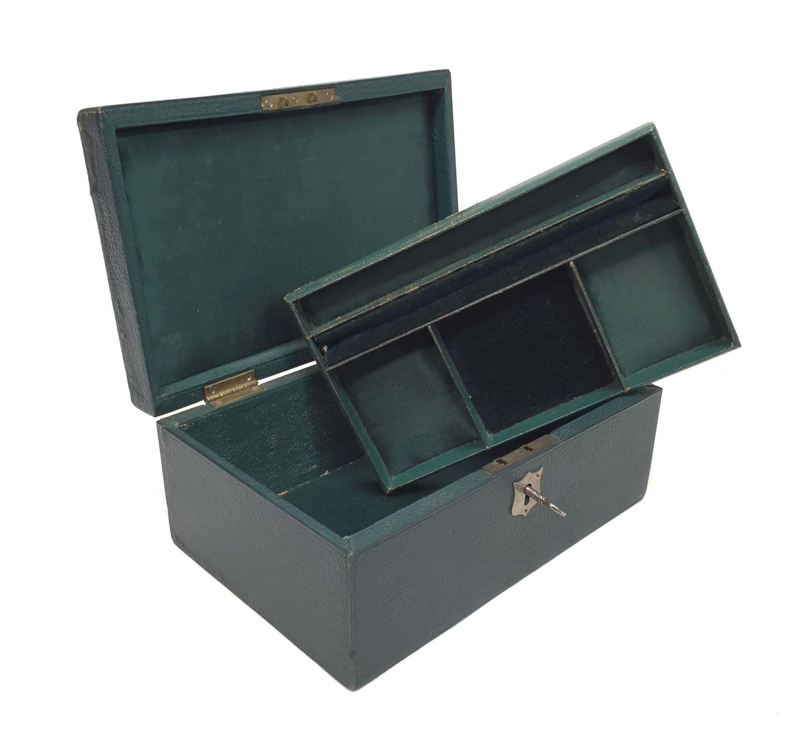 Antique Edwardian Leather Jewellery / Trinket Box With Key & Working Lock (C.1910)