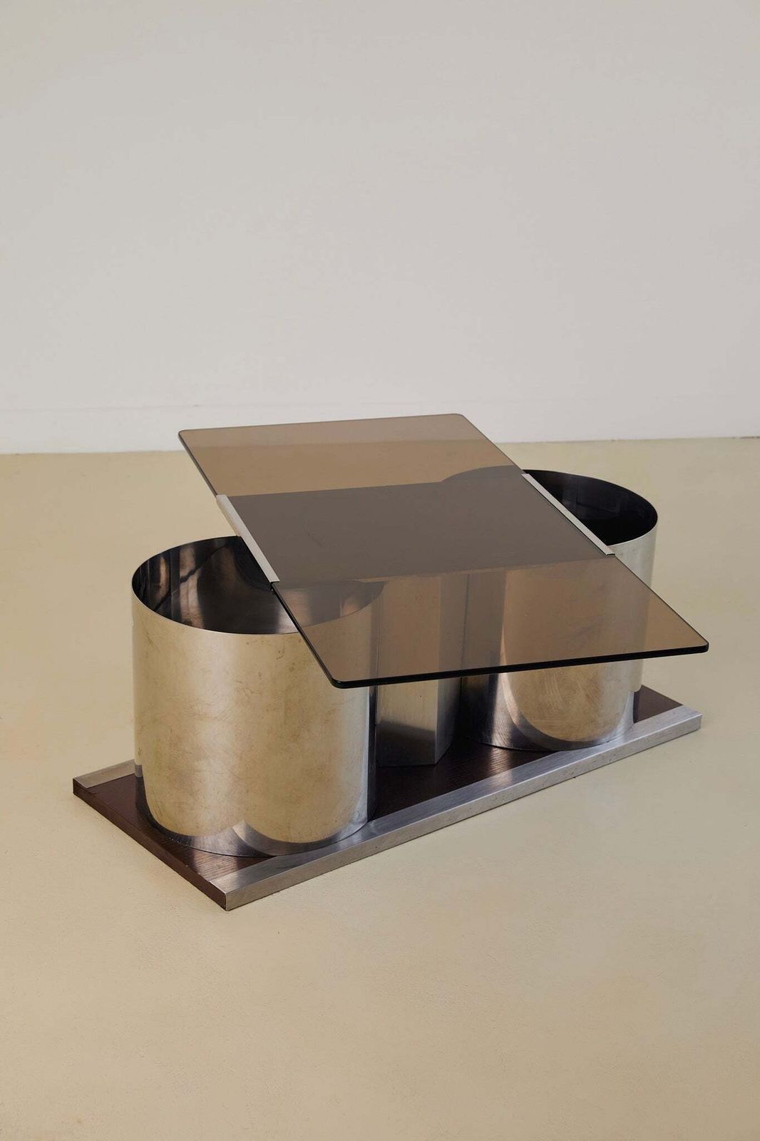 Chrome And Glass Coffee Table Forming Bar By Lodovico Acerbis photo vintage