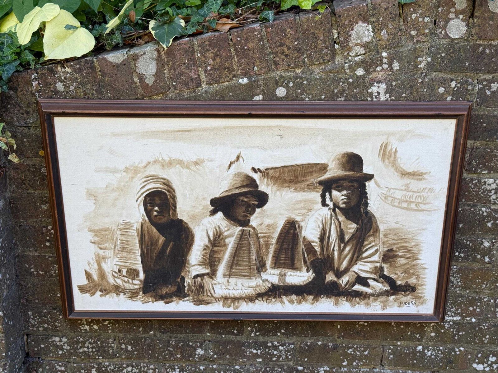 Large Vintage Signed Oil Painting Of Andean Children, South American Folk Art photo for sale
