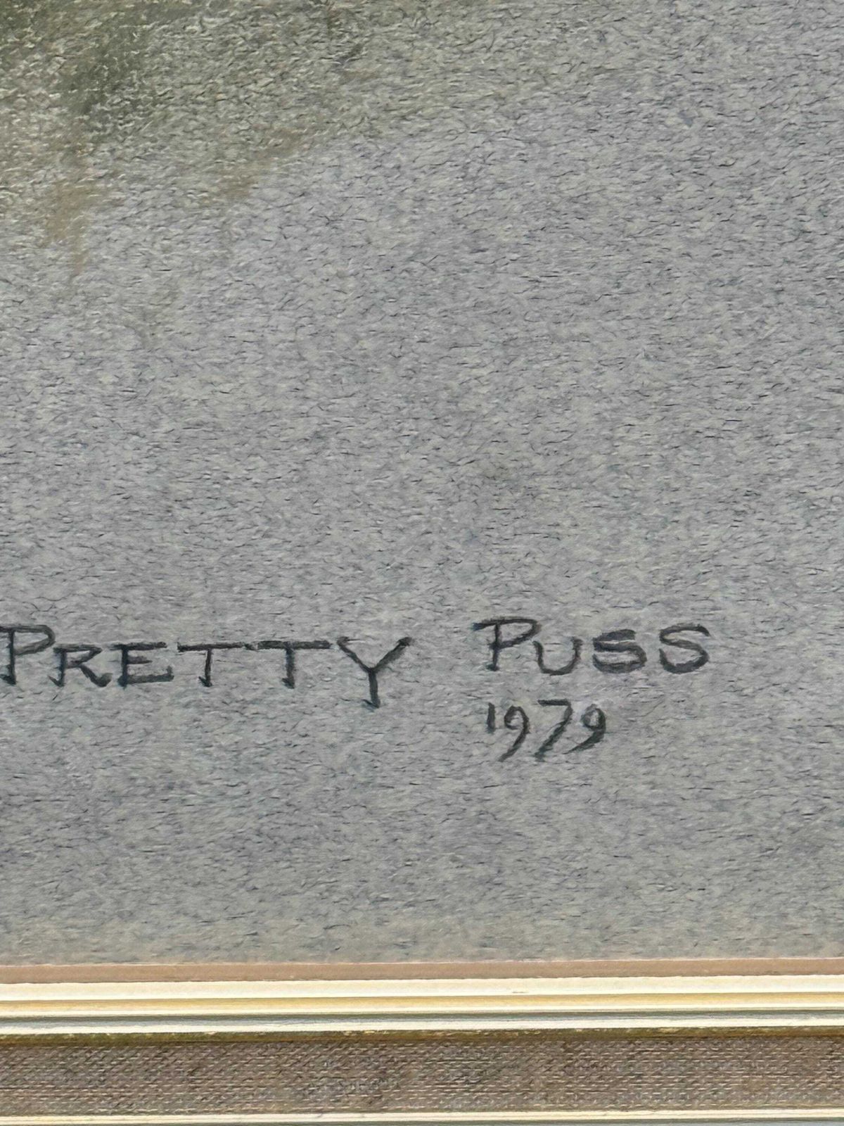 Original Marjorie Cox Pastel Portrait Of A Cat ‘Pretty Puss’ (1979) 43cm X 54cm photo 195.0