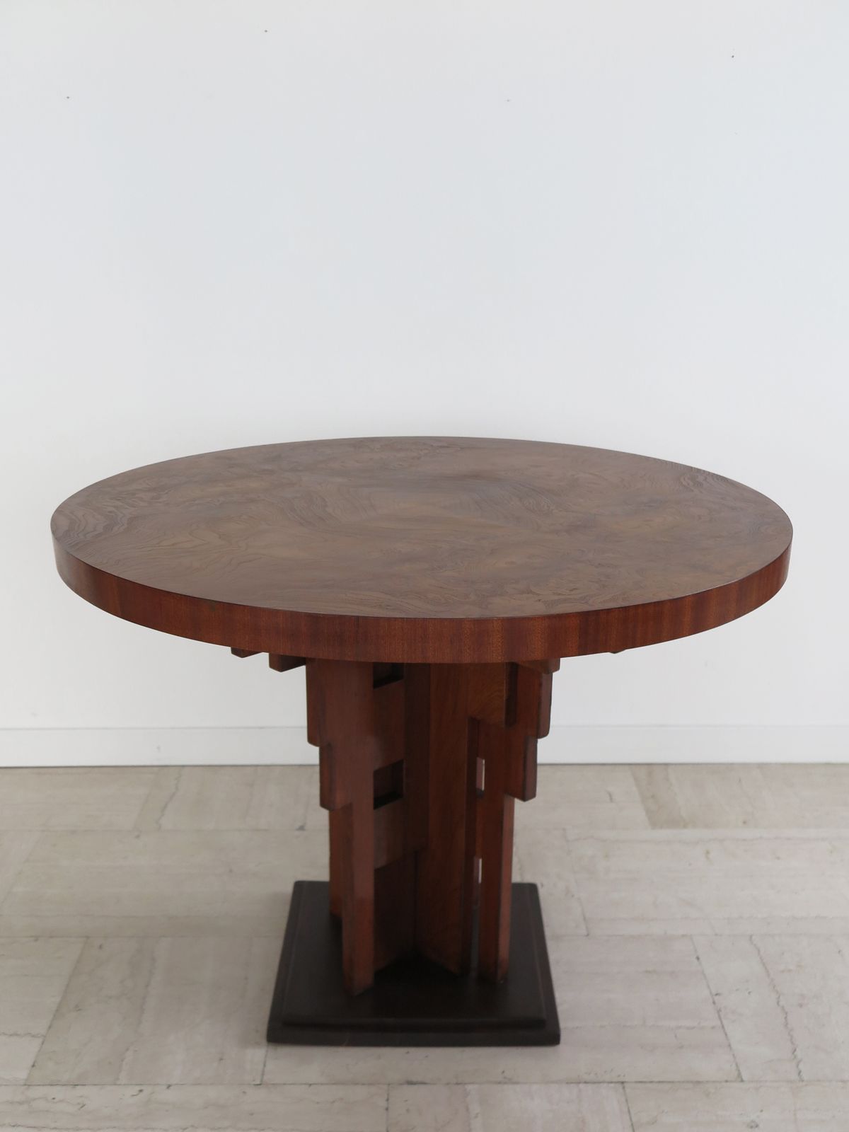 Couple Of  Burl Wood Tables Or Gueridon Art Decò With Sculptural Legs, Italy 1930s photo vintage