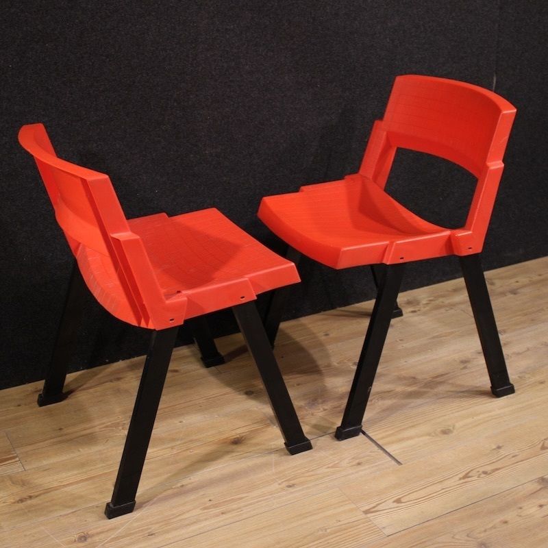 Furniture Pair Of Red City Chairs By Lucci & Orlandini For Lamm photo