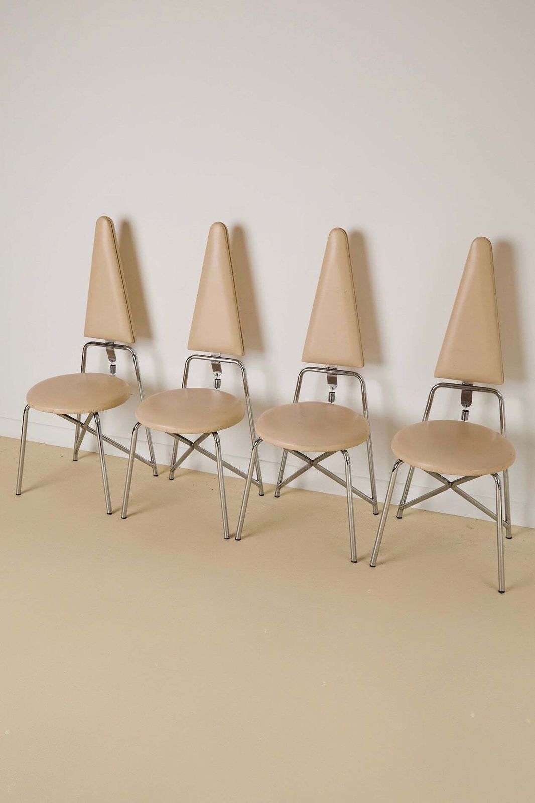 White Leather Geometric Dining Chairs By Rach Finazzi Set Of X4