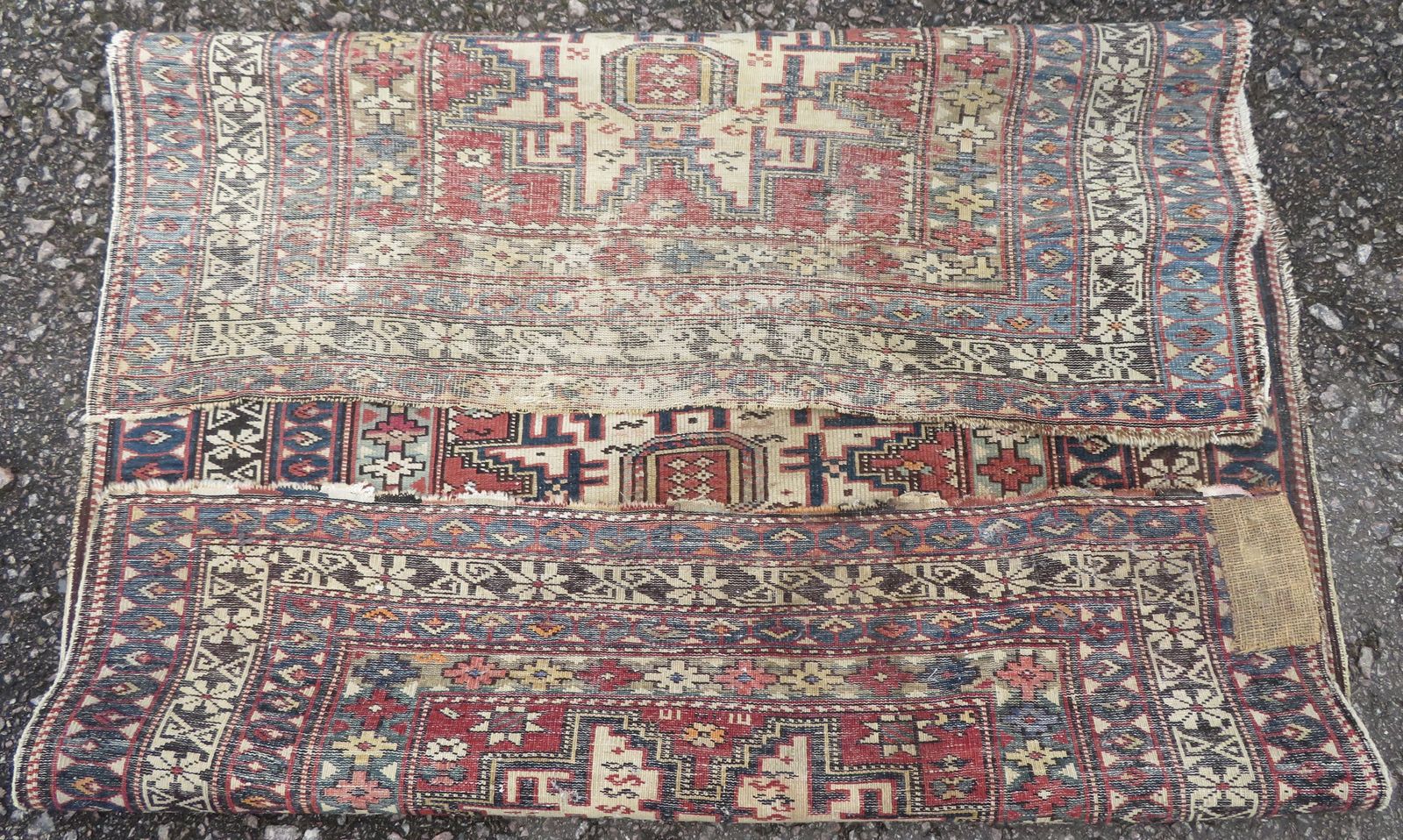 photo furniture Distressed Antique Caucasian Daghestan Rug. 132cm X 102cm