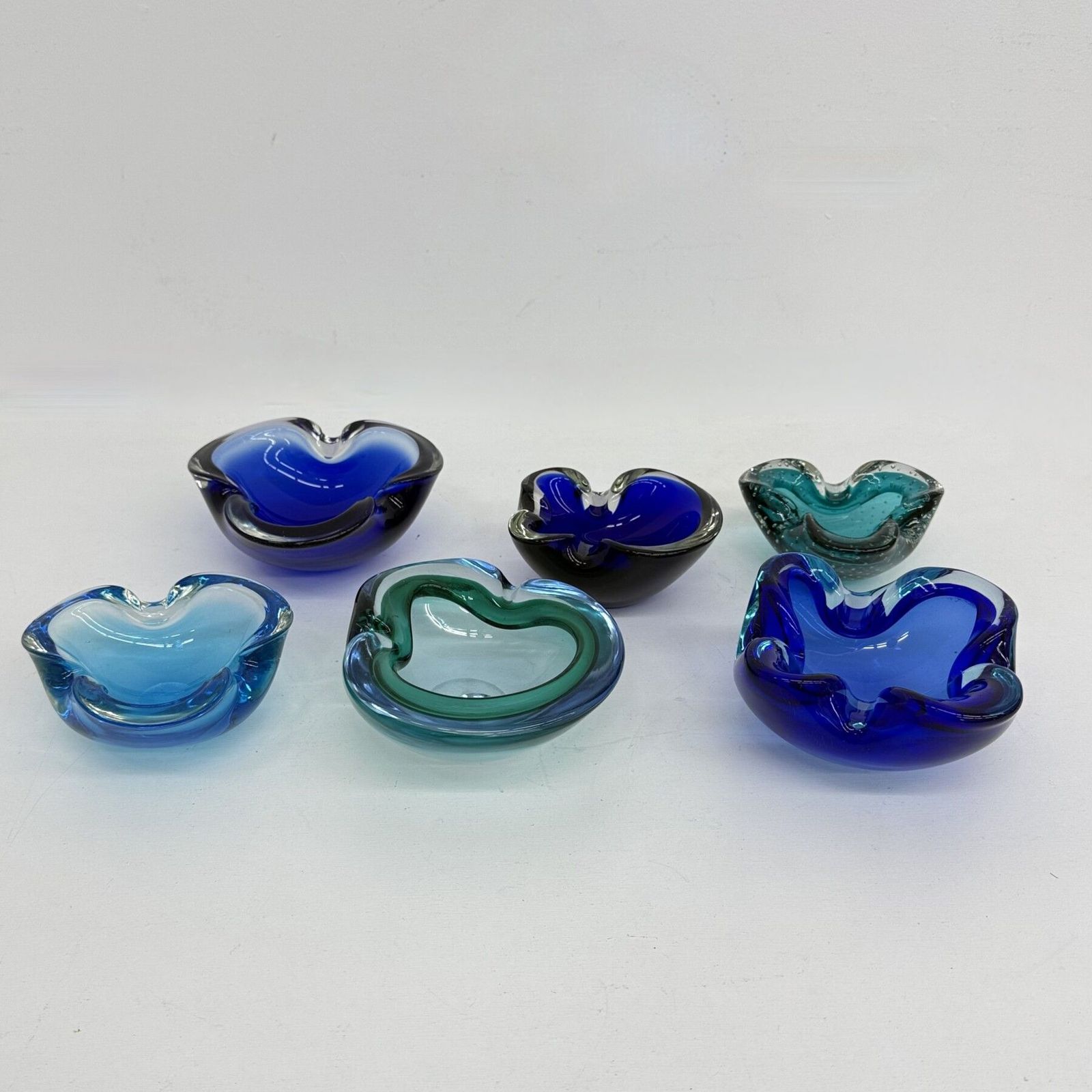 Mid-Century Design Set van 6 Blauwe Murano Glazen Schalen, jaren 1970 photo for sale