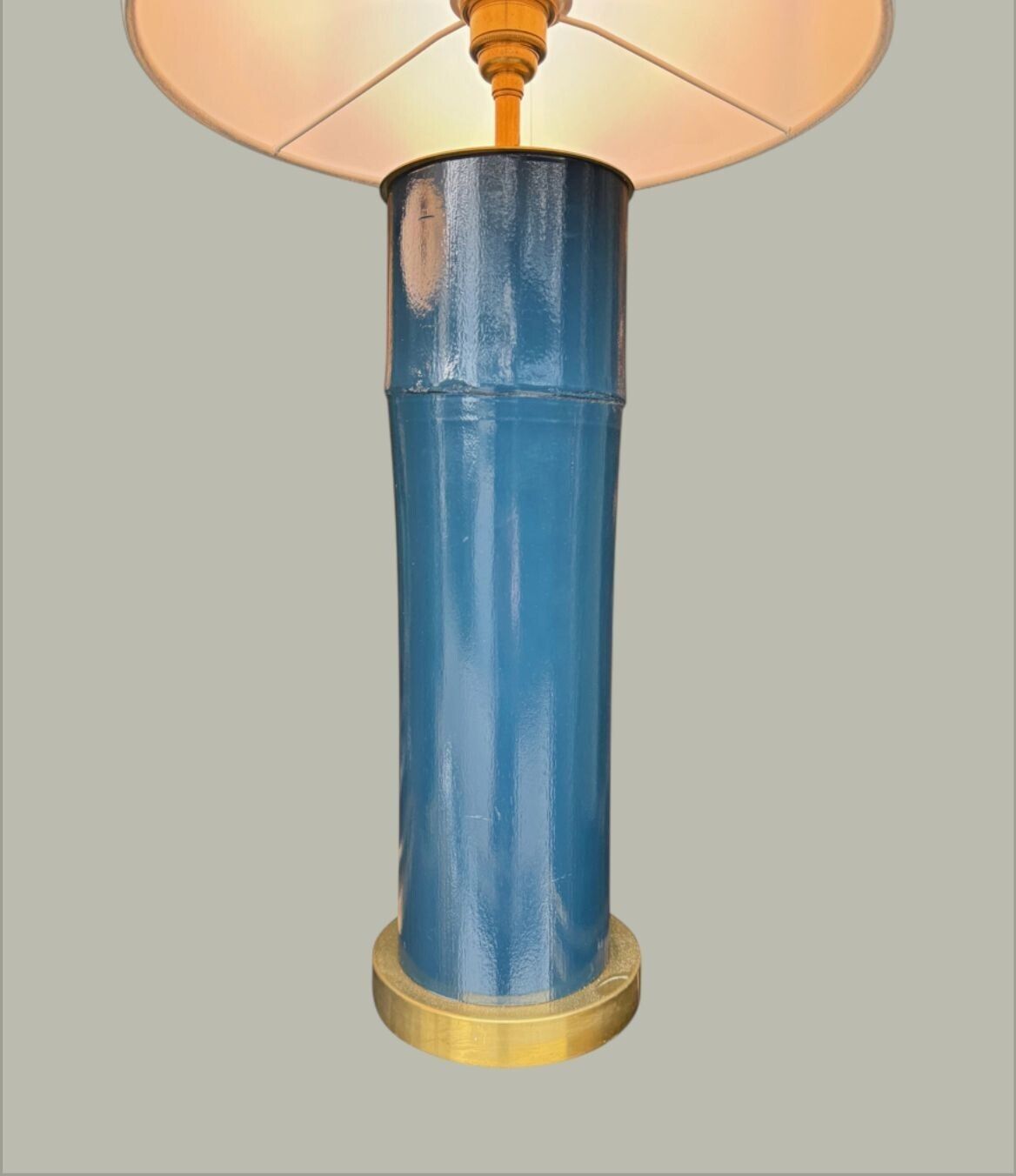 photo buy A Pair Of Petrol Blue Lacquered Bamboo And Brass Lamps