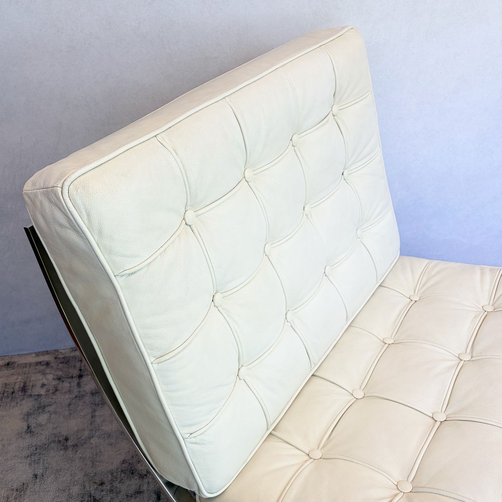 Barcelona Chair & Stool, White Leather photo vintage