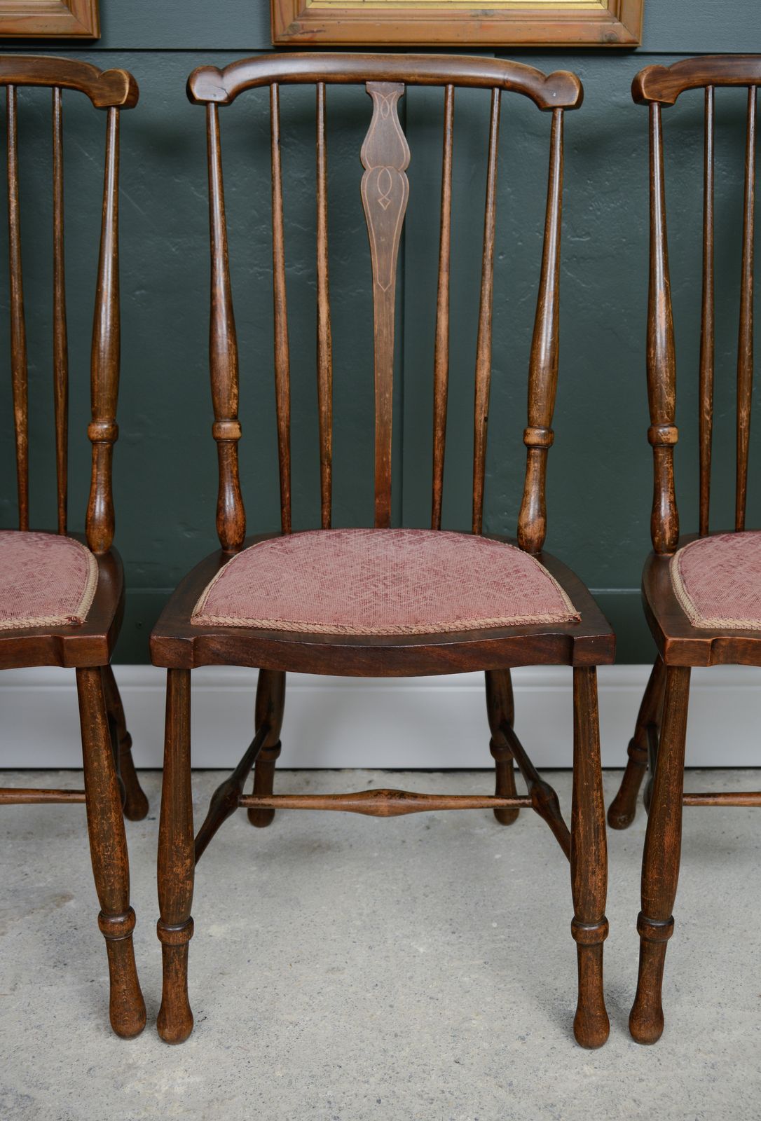 4 Edwardian Stick Splat Back Chairs With Dusky Pink Seats   Sku 208 photo vinterior