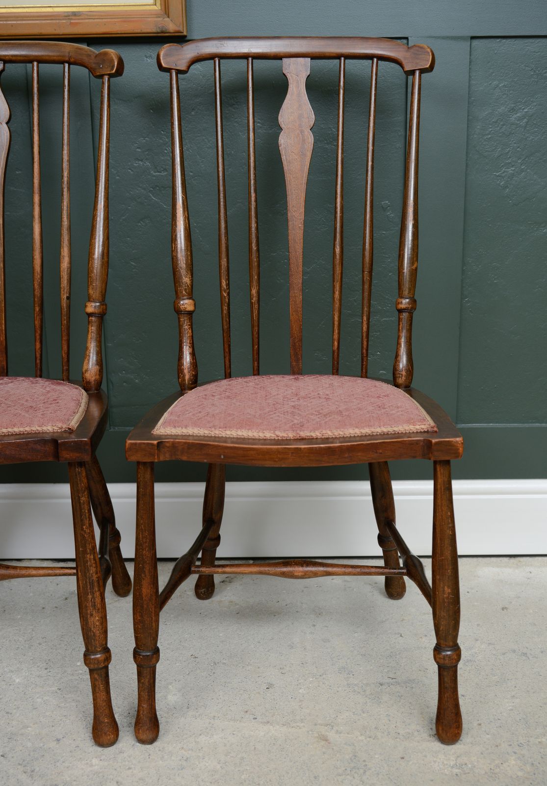 4 Edwardian Stick Splat Back Chairs With Dusky Pink Seats   Sku 208 photo buy