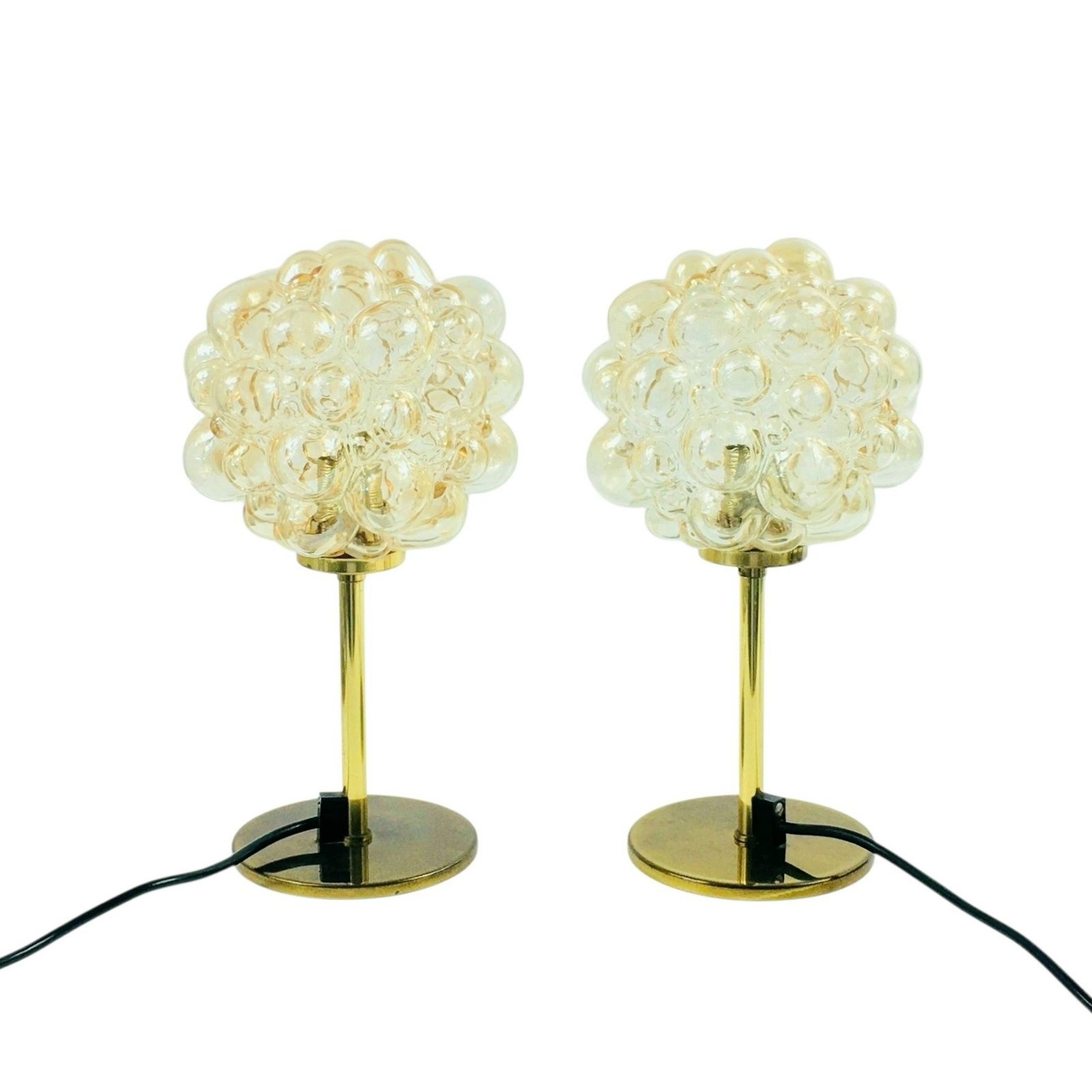 Paar Mid Century Bubble Glass & Messing Tafellampen Van Helena Tynell, Duitsland, Jaren 1960