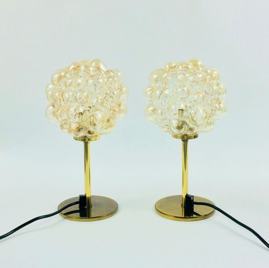 Paire de lampes de table mid-century en verre bullé et laiton par Helena Tynell, Allemagne, années 1960 photo furniture