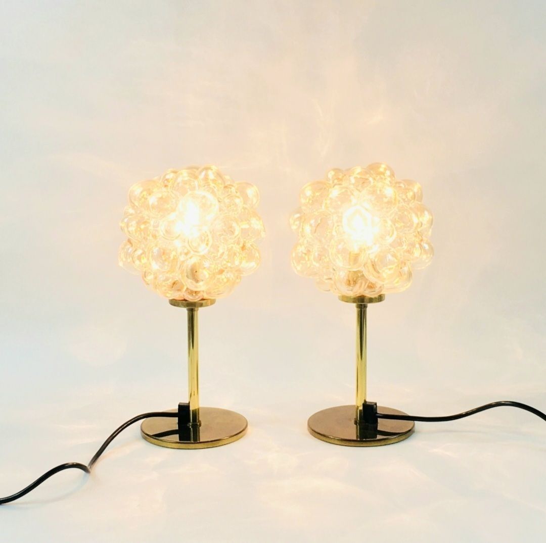 Paar Mid-Century Bubble Glass & Messing Tafellampen van Helena Tynell, Duitsland, jaren 1960 photo Verlichting