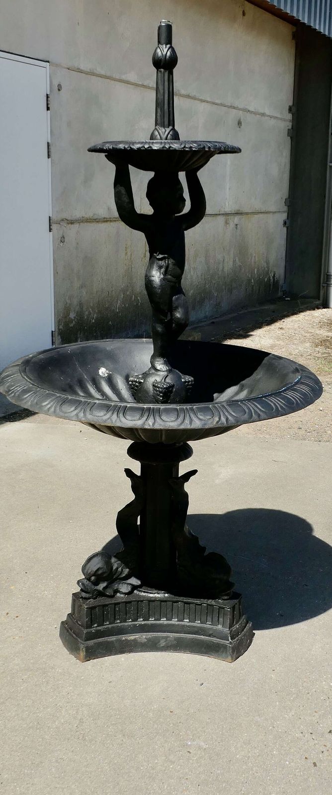 Black Cast Iron Fountain With Cherub Boy A Good Piece In A Classical Style With Dolphins photo 2340.0