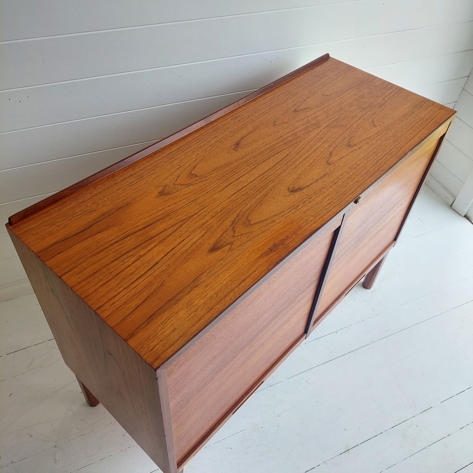 photo for sale Mid Century Teak Sideboard Tambour Shutter 2 Door Cabinet, Denmark 60s 70s