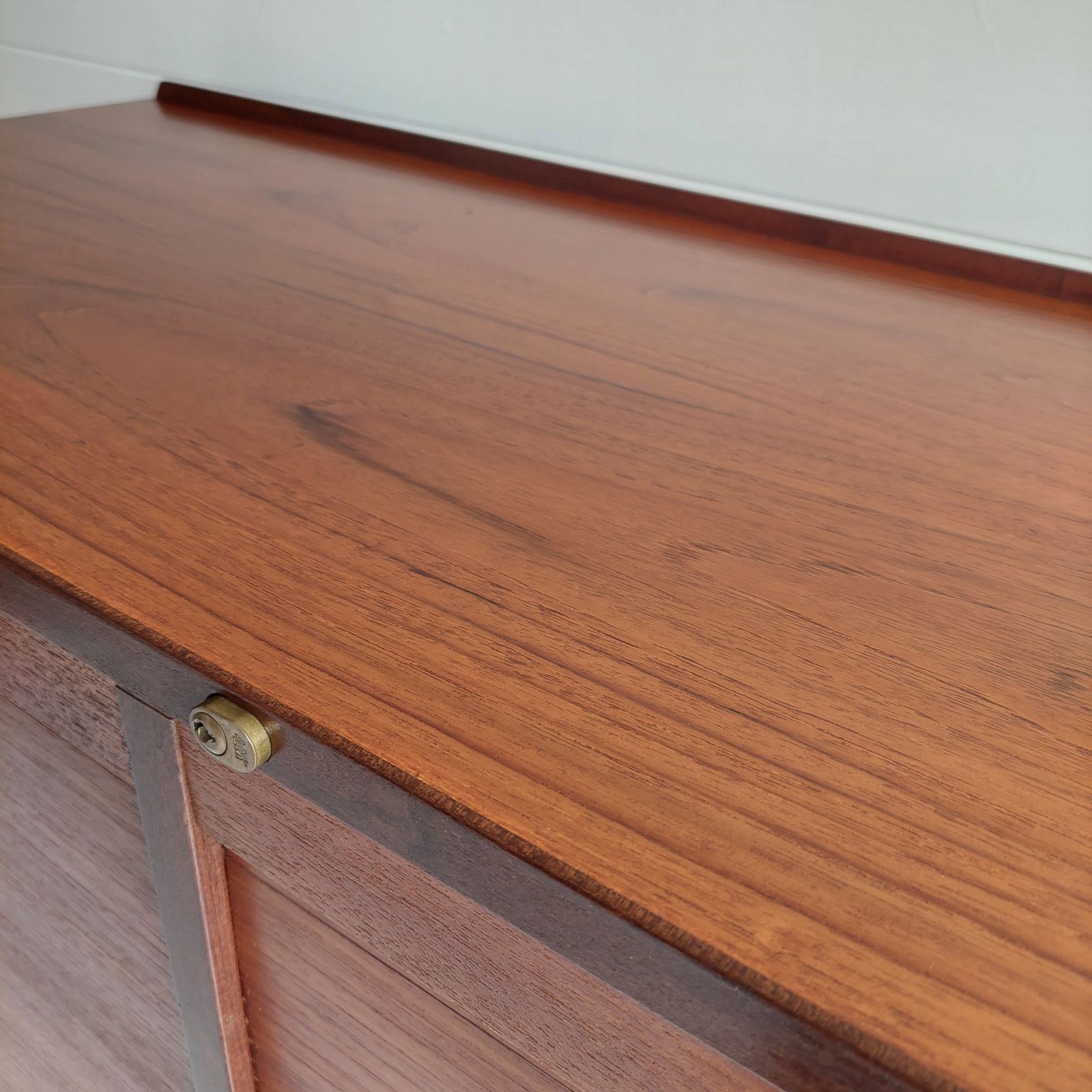 Furniture Mid Century Teak Sideboard Tambour Shutter 2 Door Cabinet, Denmark 60s 70s photo