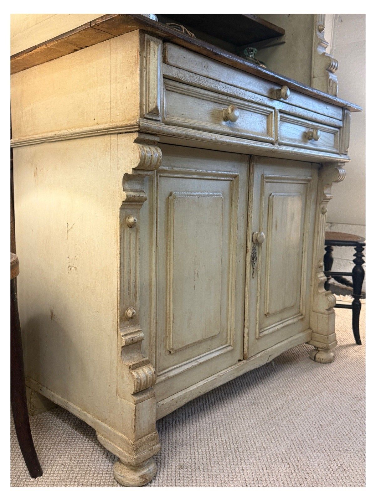 C1900 Original Antique Rustic Painted Pine Dresser, Kitchen Cabinet photo Furniture