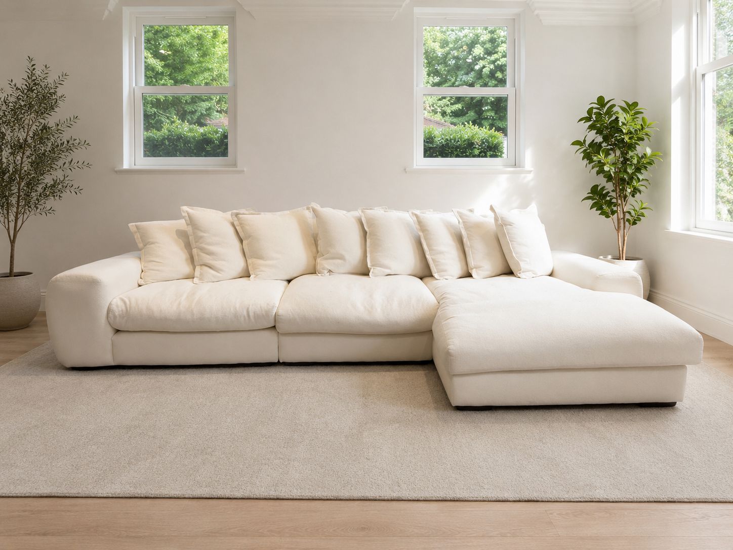 Upholstered White Modular Shape Sofa