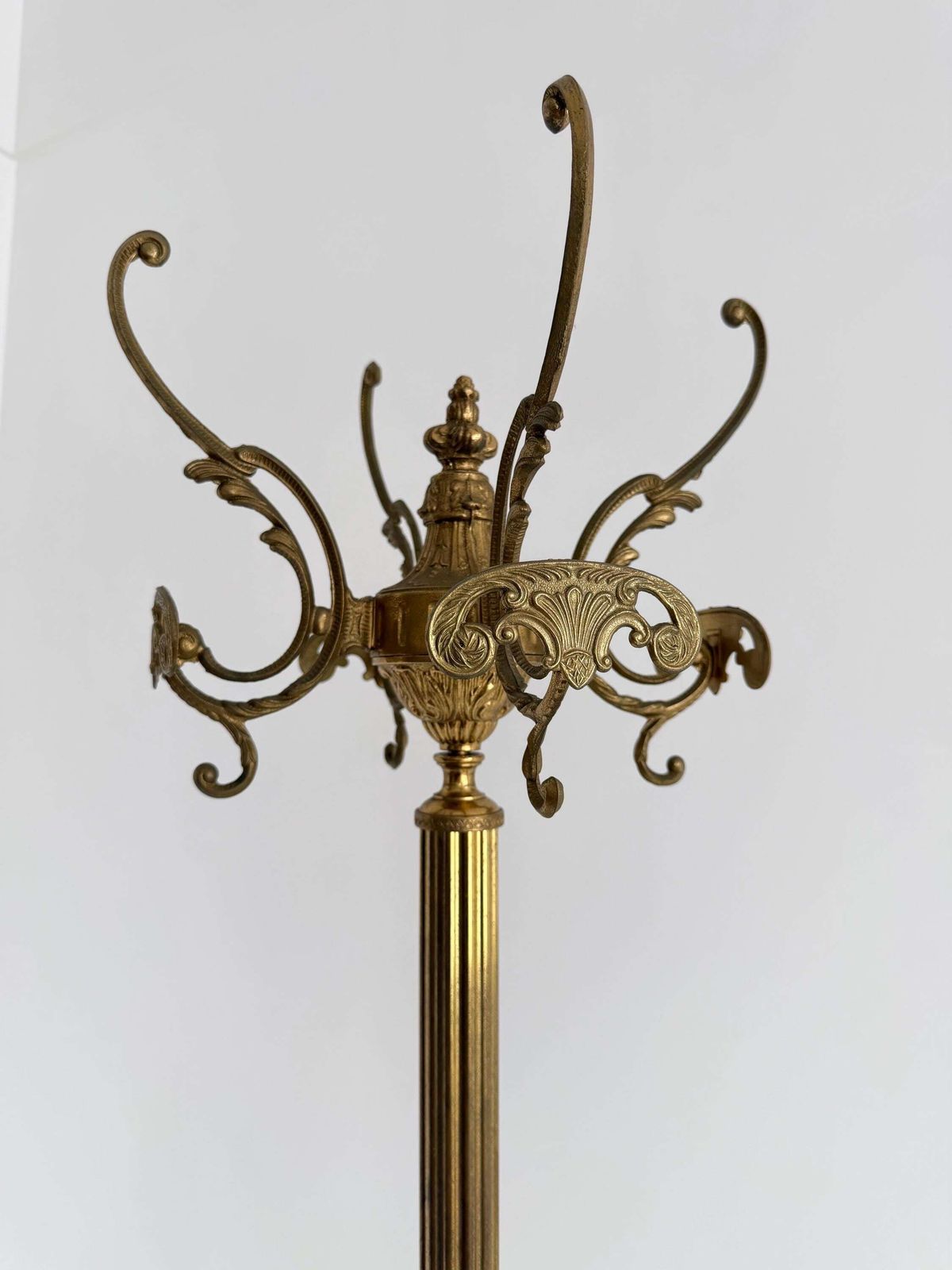 Vintage Brass Coat Rack With Rotating Crown And Decorative Three Leg Base photo for sale
