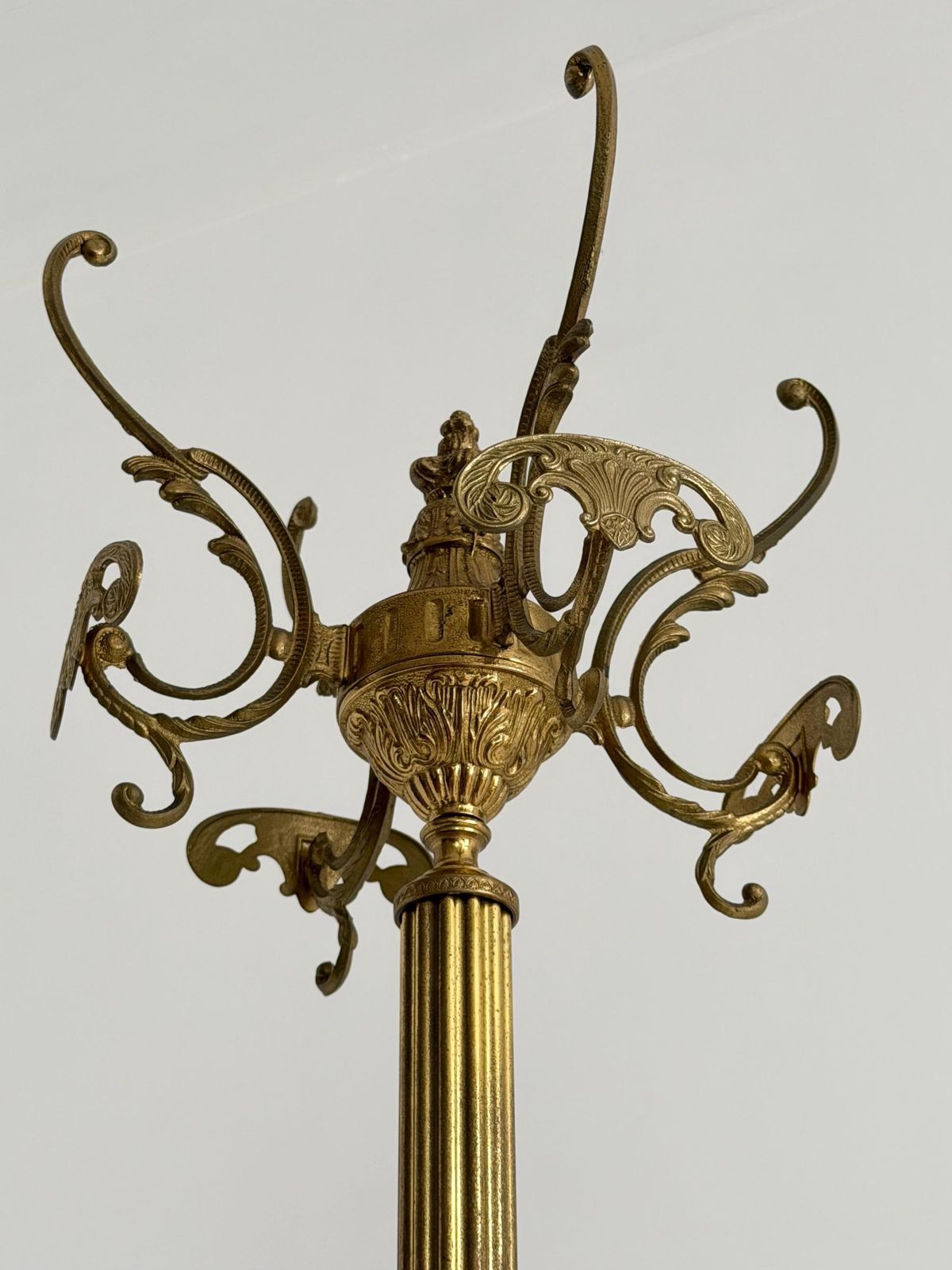 Vintage Brass Coat Rack With Rotating Crown And Decorative Three Leg Base photo Furniture