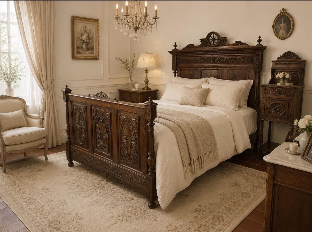 Antique French Breton Carved Bedroom Suite photo Furniture