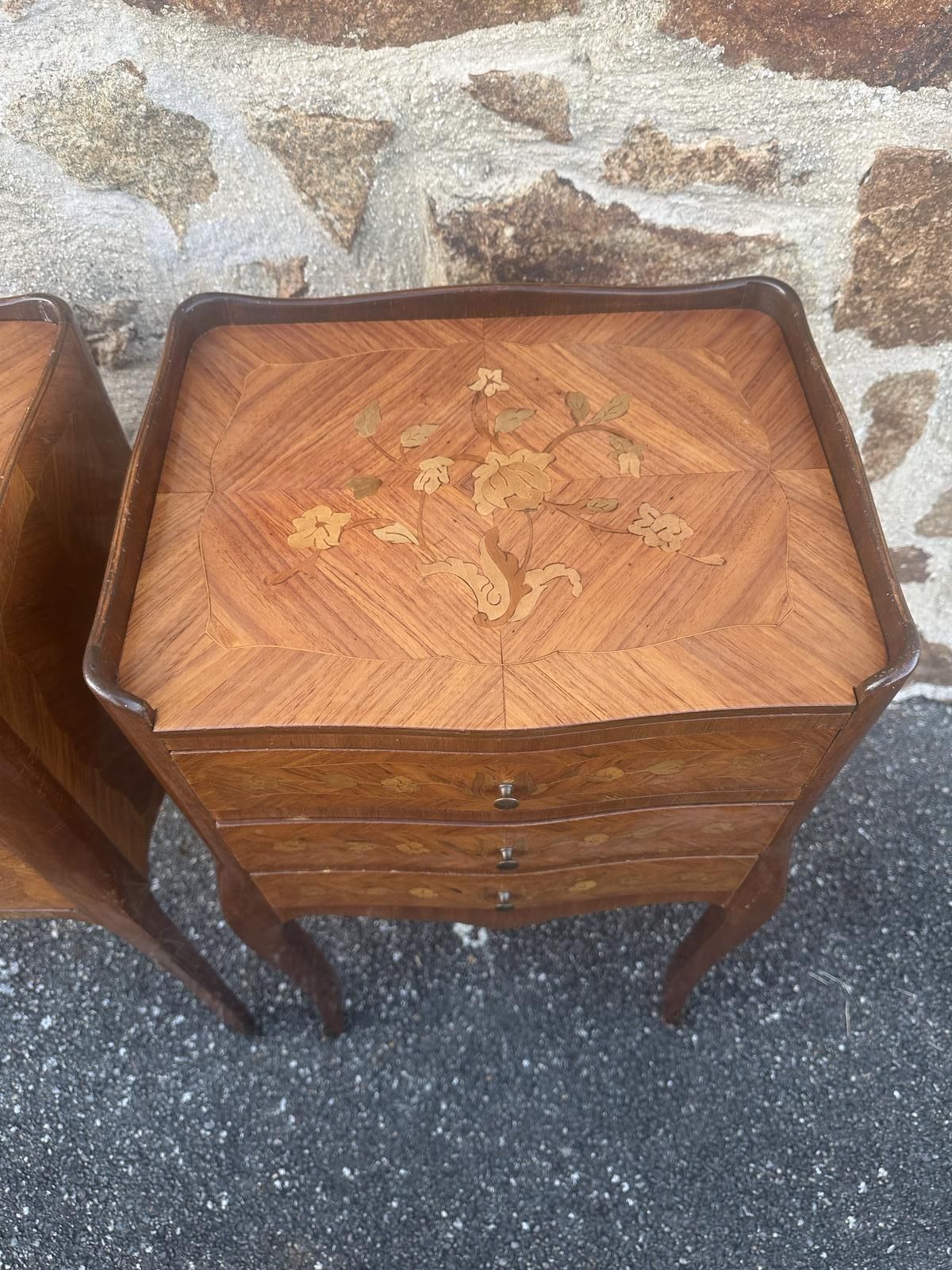 Furniture French Marquetry Bedside Tables Louis XV Cabinets photo