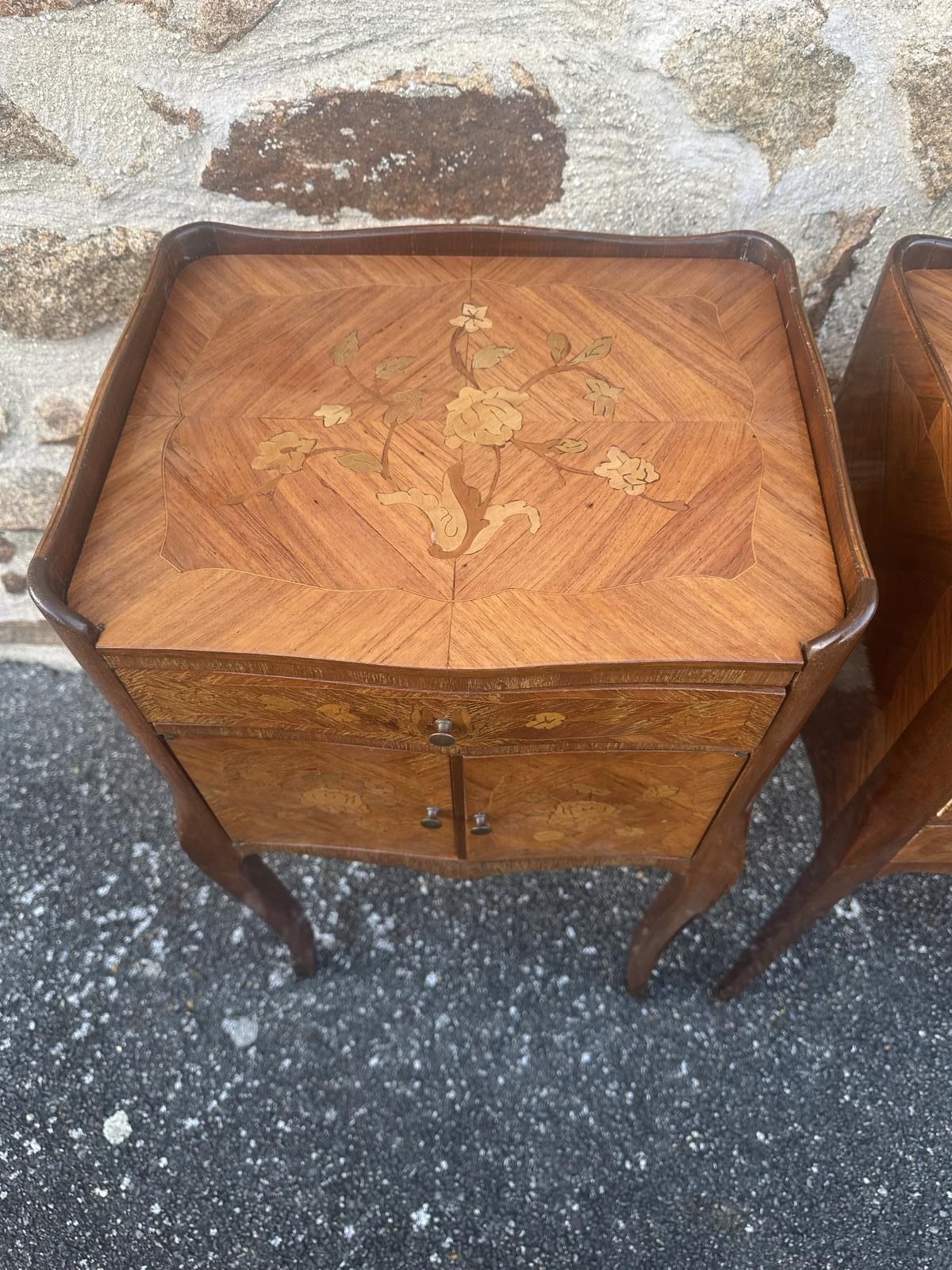 French Marquetry Bedside Tables Louis XV Cabinets photo vintage