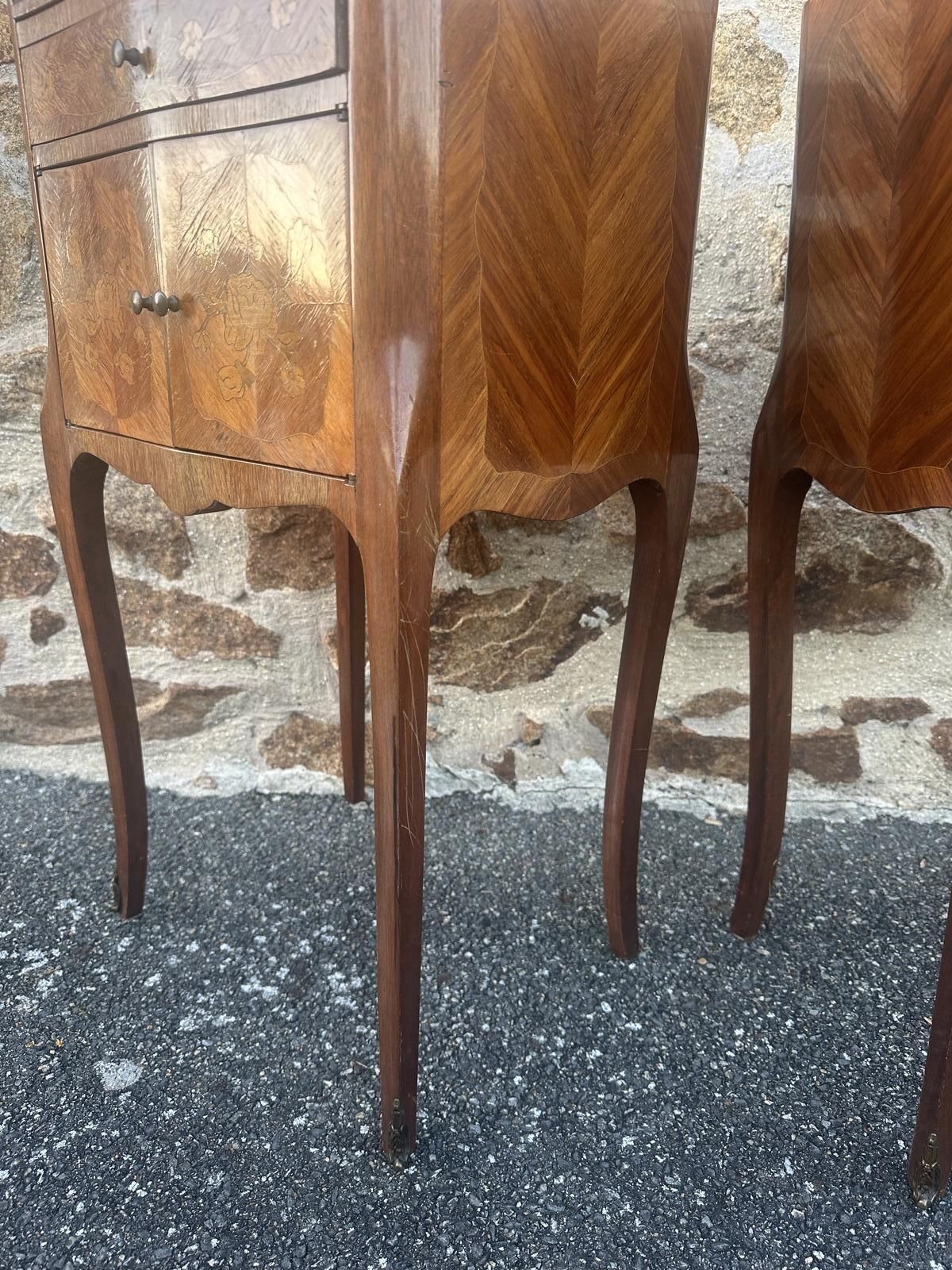 photo vintage French Marquetry Bedside Tables Louis XV Cabinets