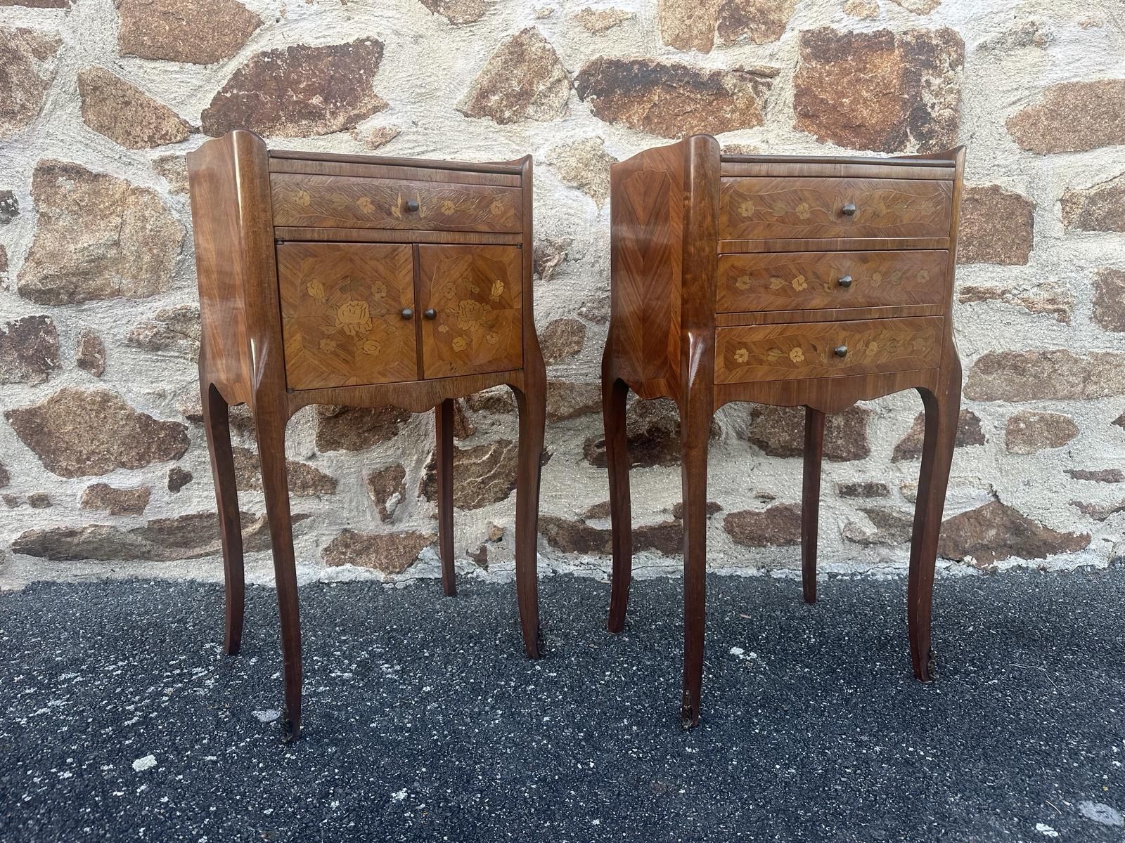 French Marquetry Bedside Tables Louis XV Cabinets photo 675.0