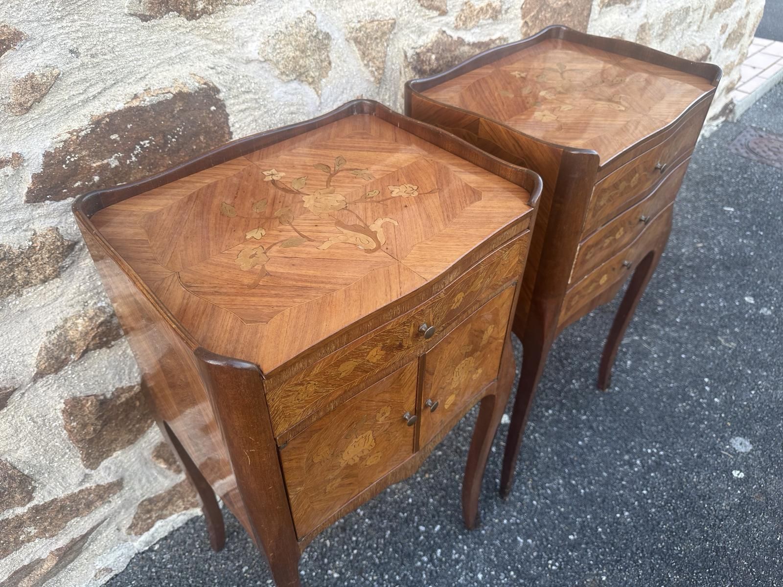 photo furniture French Marquetry Bedside Tables Louis XV Cabinets