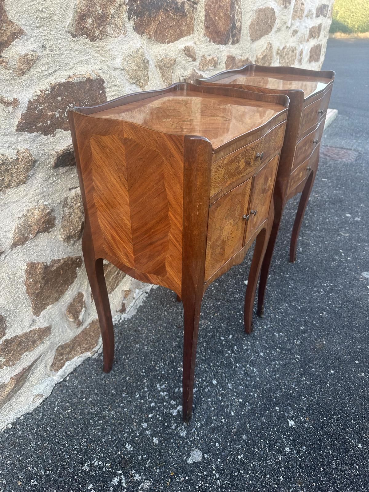 French Marquetry Bedside Tables Louis XV Cabinets photo vinterior