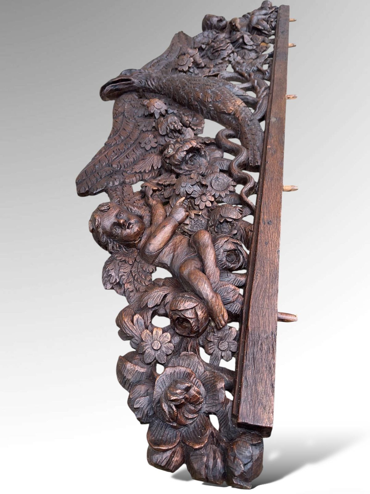 French Carved Pediment Heraldic Eagle Architectural Wall Art photo for sale