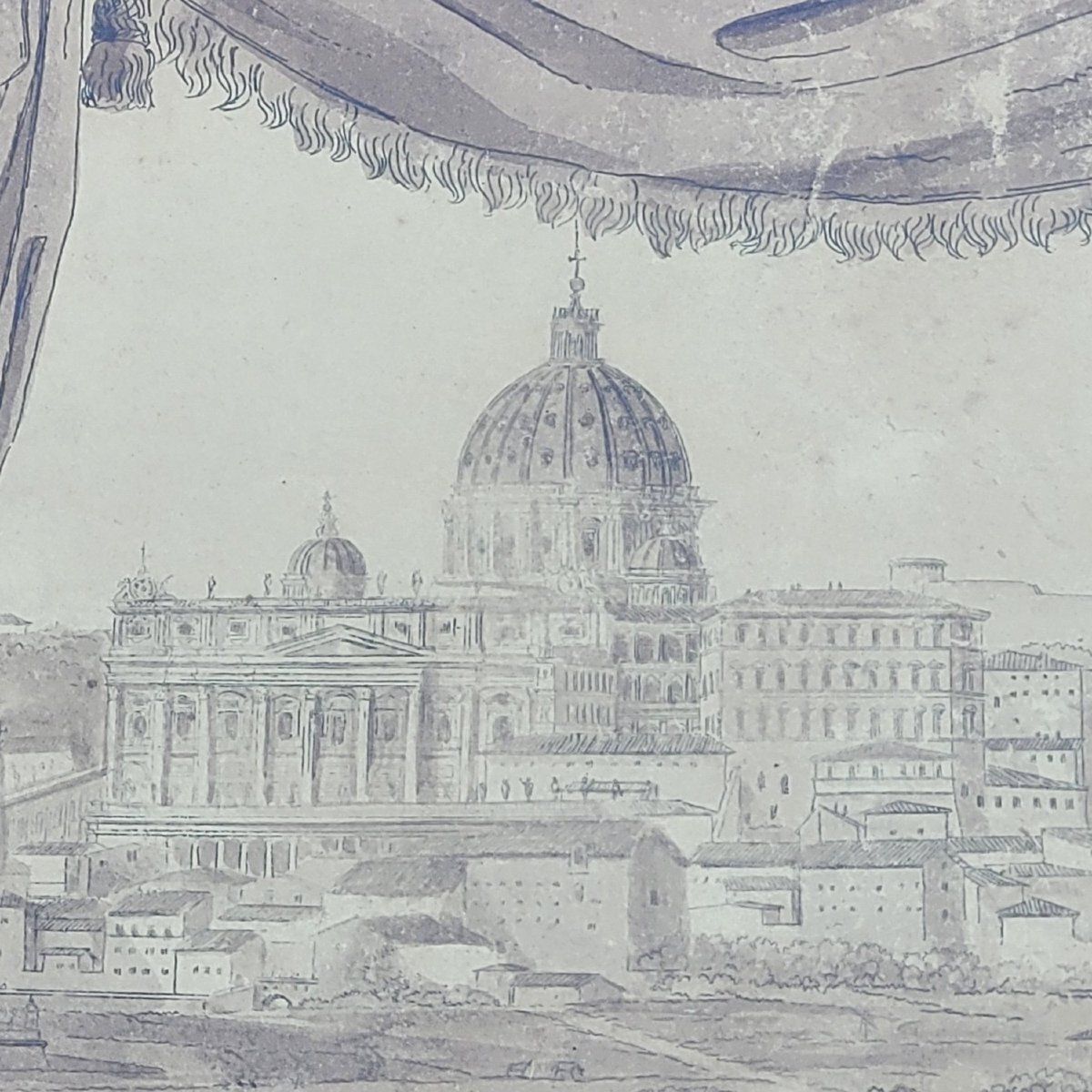 Suite de 3 vues de Rome, dessins encadrés, signature illisible, début du XIXe siècle photo for sale