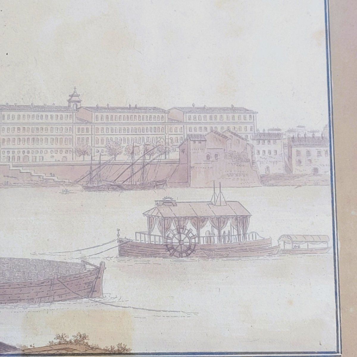 Suite de 3 vues de Rome, dessins encadrés, signature illisible, début du XIXe siècle photo vinterior